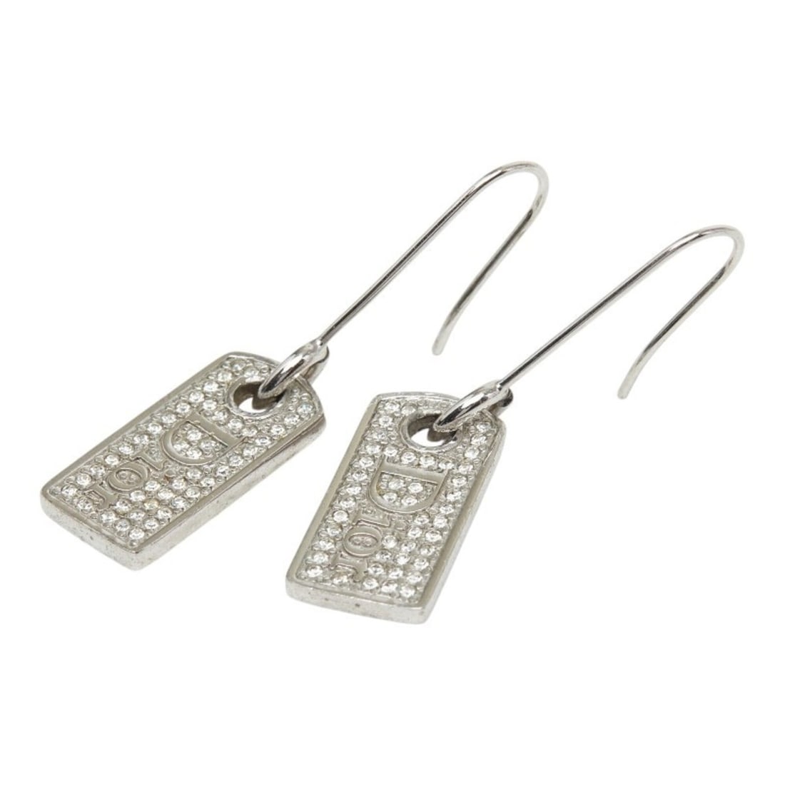 Christian Dior Dior Logo Plate Swing Earrings, Silver Metal Rhinestone, Women's: --- Catalog ---Category: SizeSize (HxWxD): 42.80mm x 10.40mm / 1.69'' x 0.41''Category: DesignType: Stud earringsColor: SilverGender: WomenMaterial: Metal, RhinestoneCategory: GeneralBrand: Christian 