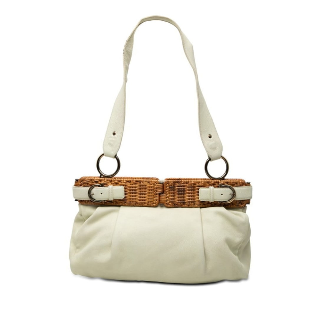 Salvatore Ferragamo Gancini Shoulder Bag, One-Shoulder, Off-White Leather, Rattan, Women's.: --- Catalog ---Category: SizeSize (HxWxD): 26cm x 34cm x 8cm / 10.23'' x 13.38'' x 3.14''Category: DesignType: Shoulder bagColor: Off-whiteGender: WomenMaterial: Leather Category: GeneralBrand: Salvat