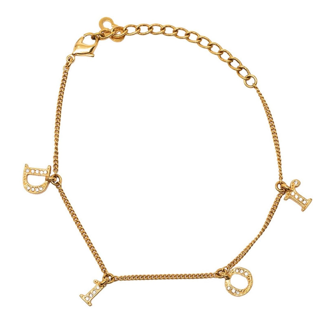 Christian Dior Dior Logo Bracelet Gold Rhinestone Plated GP Women's: --- Catalog ---Category: SizeLength: 22cm / 8.66''Category: DesignType: Charm braceletColor: GoldGender: WomenMaterial: Gold plating, RhinestoneCategory: GeneralBrand: Christian Dior--- Item List ---S