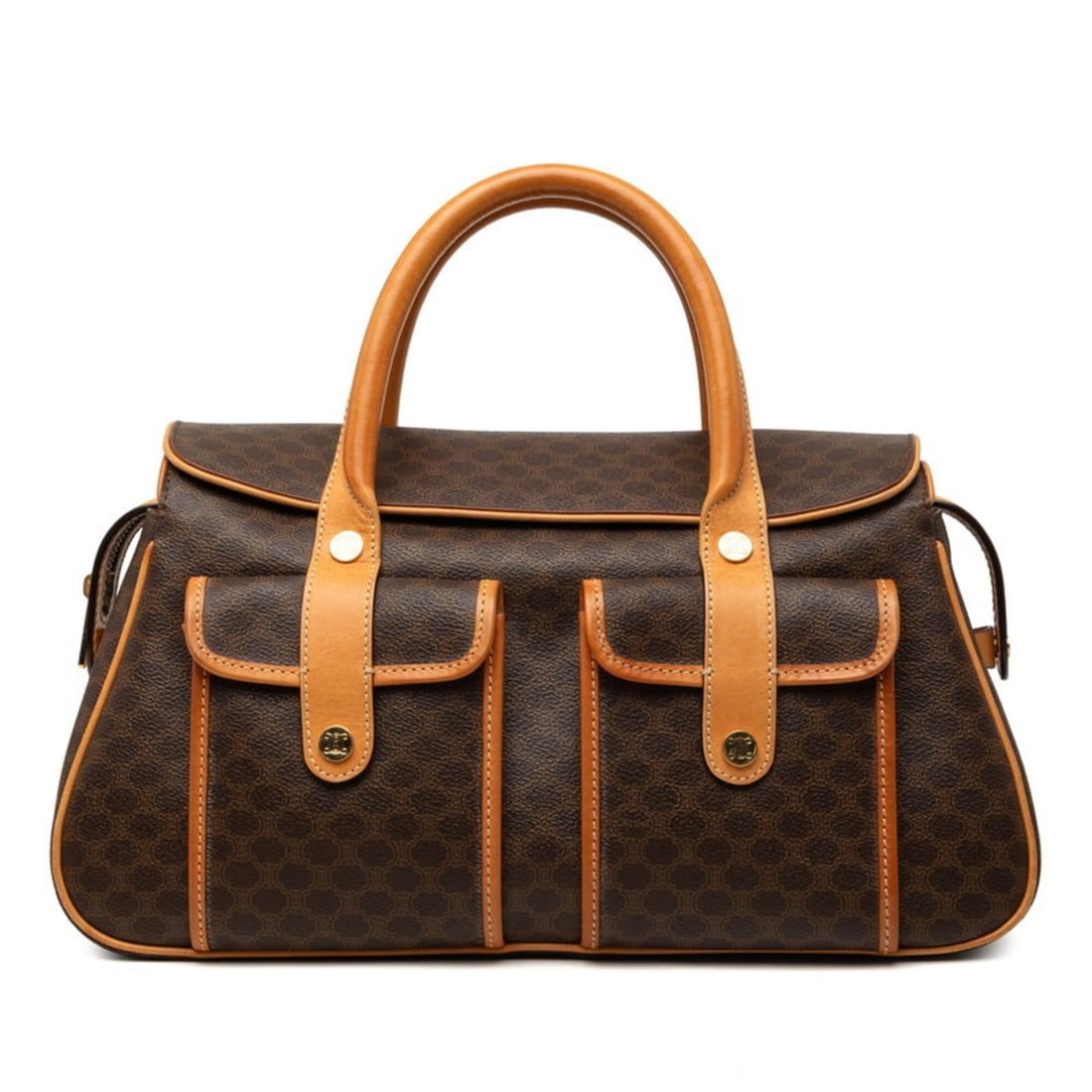 Celine Macadam Handbag Boston Bag Brown Leather Women's CELINE (1 of 12)