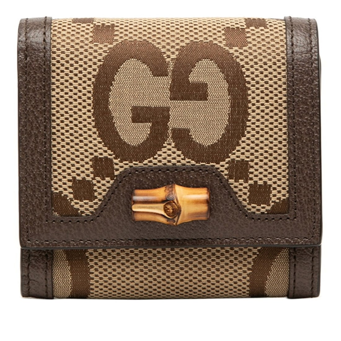 Gucci Jumbo GG Bamboo Bi-fold Wallet 658635 Beige Brown Canvas Leather Women's GUCCI: --- Catalog ---Category: SizeSize (HxWxD): 10.5cm x 11cm x 2cm / 4.13'' x 4.33'' x 0.78''Category: DesignType: Wallet (bi-fold)Color: Beige, BrownGender: WomenMaterial: Canvas , Leather Category: Gene