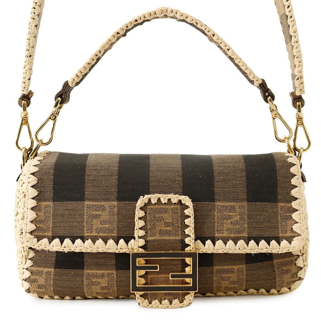 Fendi Mamma Bucket Raffia Canvas Handbag 8BR600 FENDI 2-way for Women: --- Catalog ---Category: SizeWeight: 510g / 1.12lb.Size (HxWxD): 14cm x 27cm x 8cm / 5.51'' x 10.62'' x 3.14''Strap Length: 89cm / 35.03''Category: DesignType: HandbagColor: Beige brownGender: WomenMa