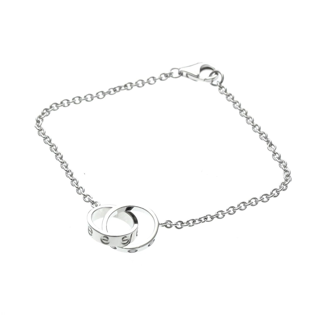 Cartier Baby Love Bracelet White Gold (18K) No Stone Charm Bracelet Silver: --- Catalog ---Category: SizeLength: 14cm / 5.51''Weight: 4.1g / 0.14oz.Category: DesignType: Charm braceletColor: SilverMetal: White GoldStone: No StoneStyle: FashionGender: Men,WomenMaterial: White 