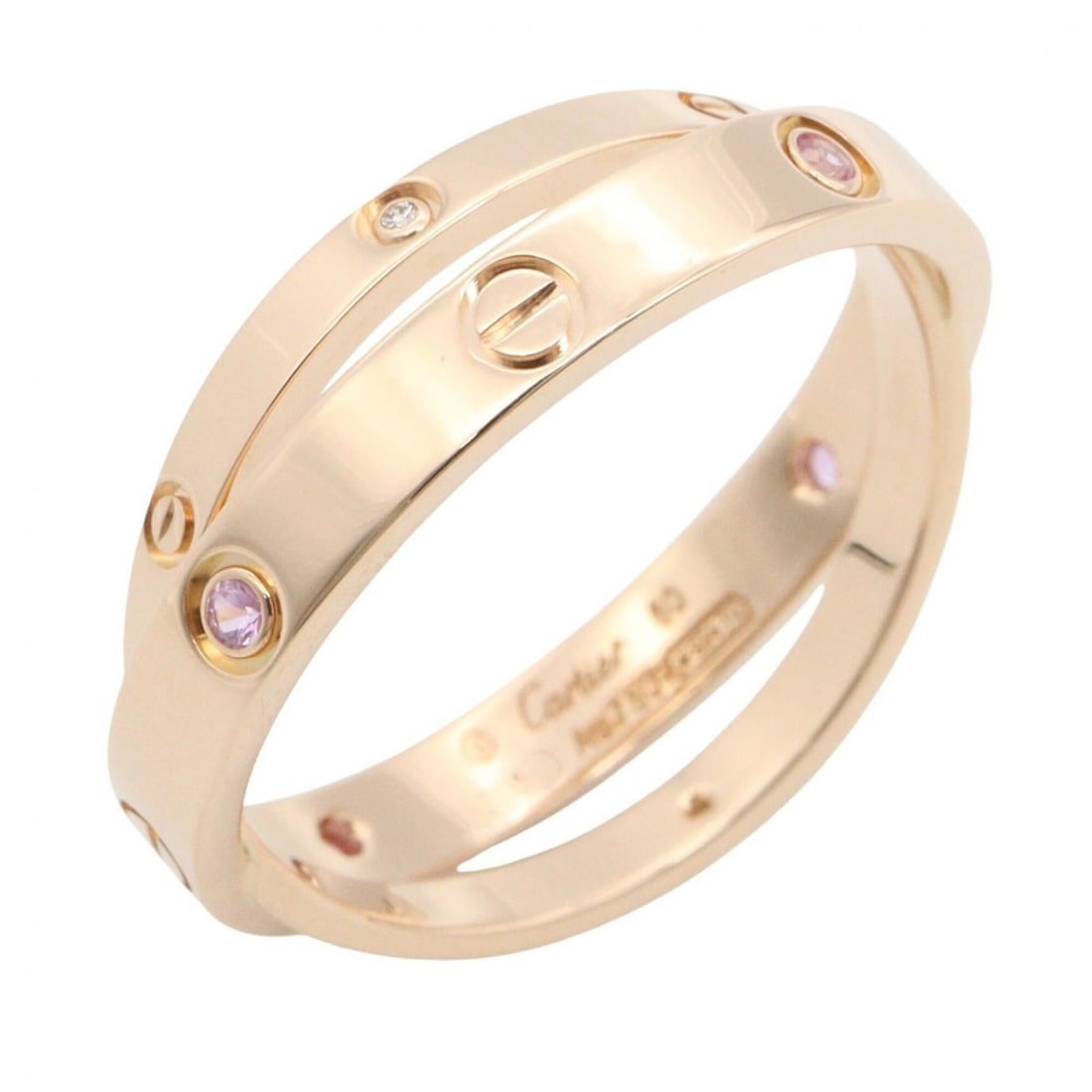 Cartier B-Love Pink Sapphire Diamond Ring - 18K Gold (PG) Women's Tone Clear: --- Catalog ---Category: SizeJP Size: 20US Size: 10Category: DesignType: Band ringColor: Clear, Gold, PinkStone: Diamond, SapphireGender: WomenCategory: GeneralBrand: Cartier--- Item List ---Section: 