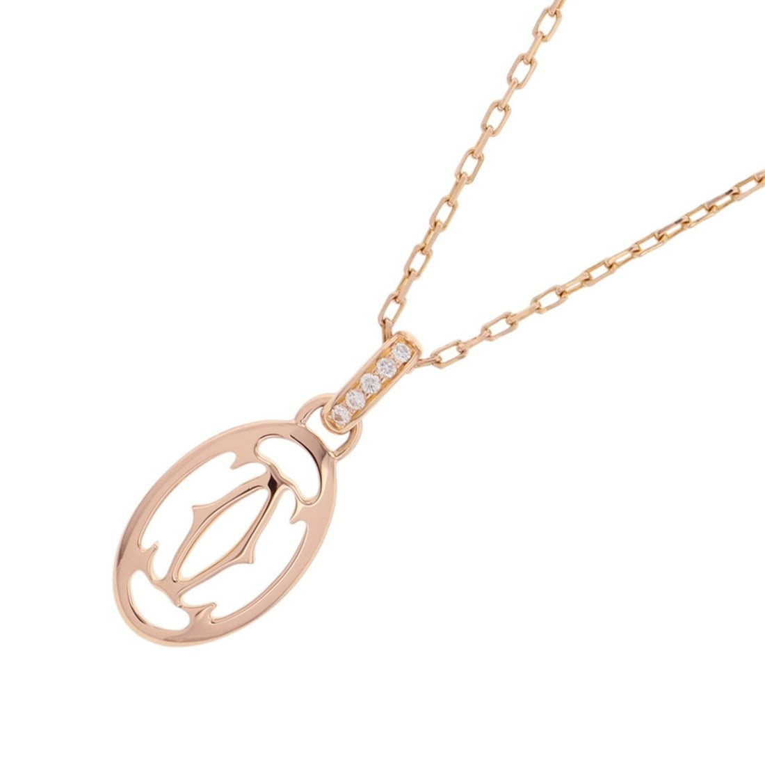 Cartier Double C Diamond Necklace in 18K Pink Gold (B7219200) - Pendant: --- Catalog ---Category: SizeWeight: 3.8g / 0.13oz.Pendant Size: 21.5mm x 9.2mm / 0.84'' x 0.36''Neck Circumference: 40 cm - 43 cm / 15.74'' - 16.92''Category: DesignStone: DiamondGender: WomenMateria