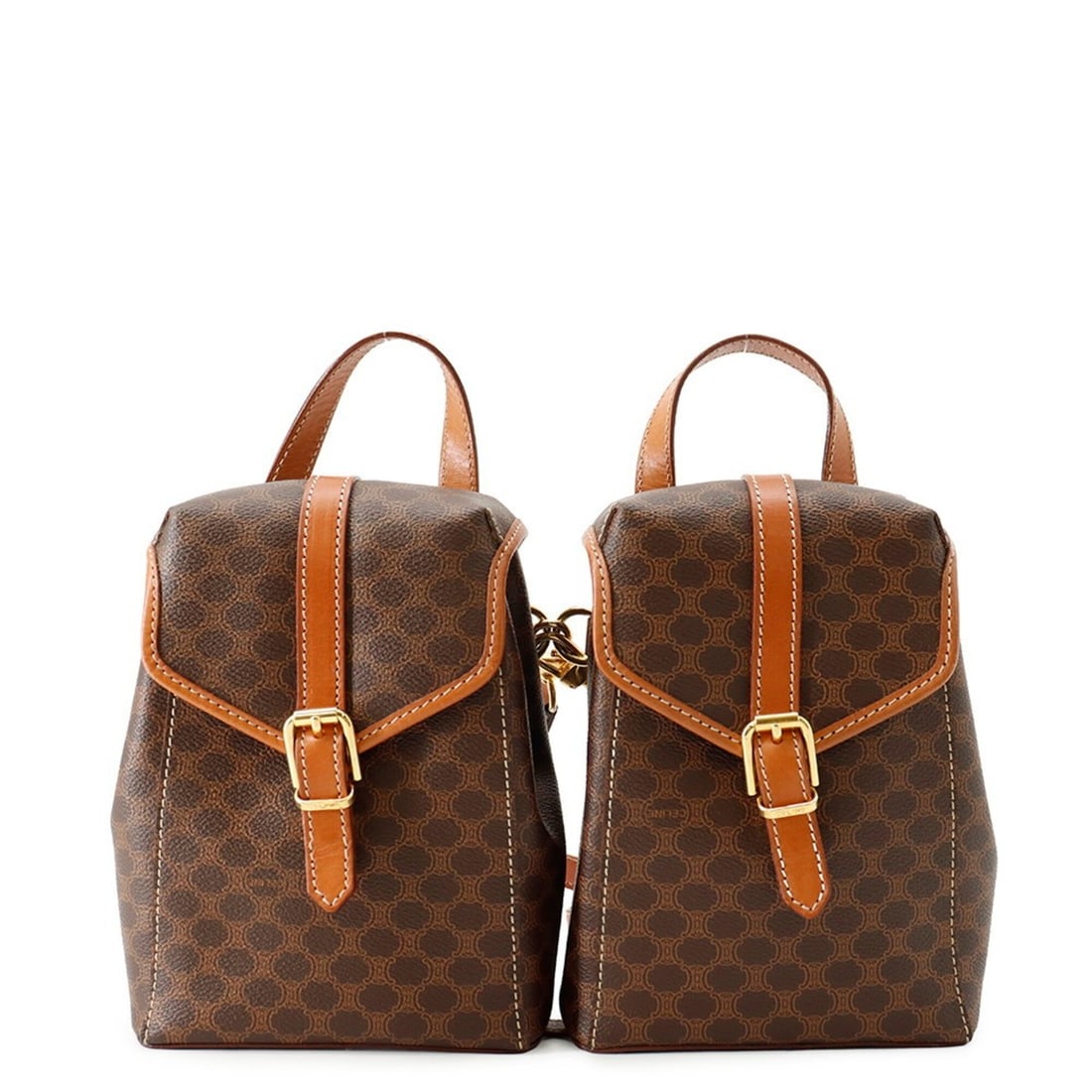 Celine Macadam Twin Mini Backpack Leather CELINE Handbag: --- Catalog ---Category: SizeWeight: 610g / 1.34lb.Size (HxWxD): 18.5cm x 29.5cm x 8cm / 7.28'' x 11.61'' x 3.14''Category: DesignType: BackpackColor: BrownGender: WomenClosure: FlapMaterial: PVC , Le