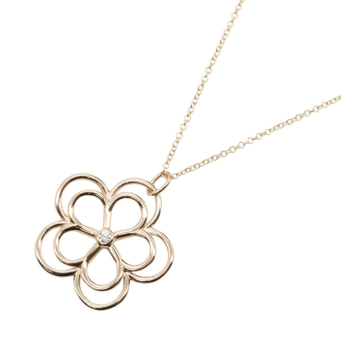 Tiffany & Co. Open Flower 1PD Necklace, 18KPG (Pink Gold) Diamond Women's, Gold Tone, Clear Tone: --- Catalog ---Category: SizePendant Size: 22mm x 22mm / 0.86'' x 0.86''Neck Circumference: 41 cm / 16.14''Category: DesignColor: Clear, GoldGender: WomenMaterial: Pink gold (18K)Necklace Type: Neckla