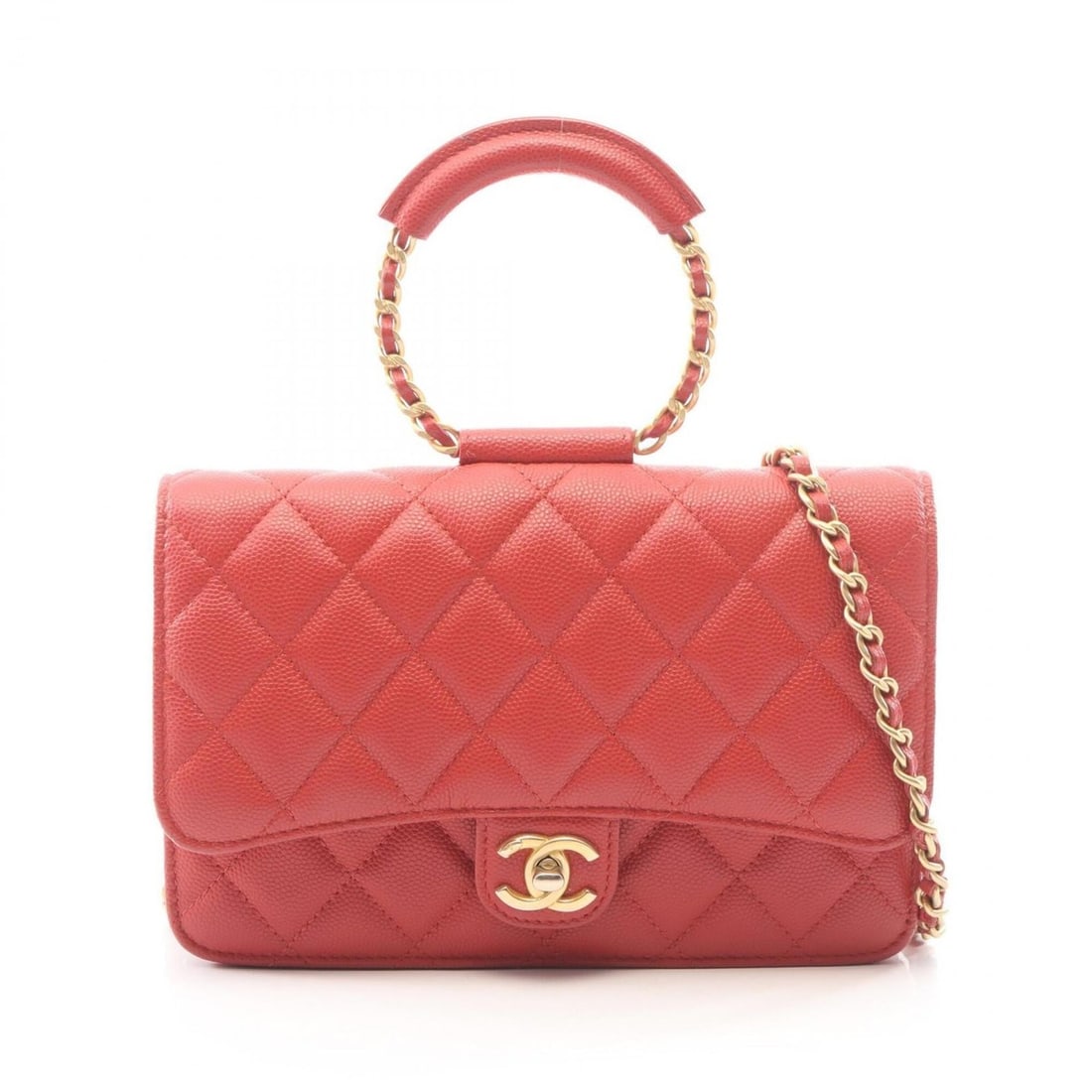 Chanel Matelassé Loop Handle 2-Way Shoulder Bag/Handbag, Caviar Leather (Grained Calfskin),: --- Catalog ---Category: SizeSize (HxWxD): 13cm x 19cm x 3cm / 5.11'' x 7.48'' x 1.18''Category: DesignType: Handbag, Shoulder bagColor: Red colorGender: WomenMaterial: Grained Calfskin Category: Gene