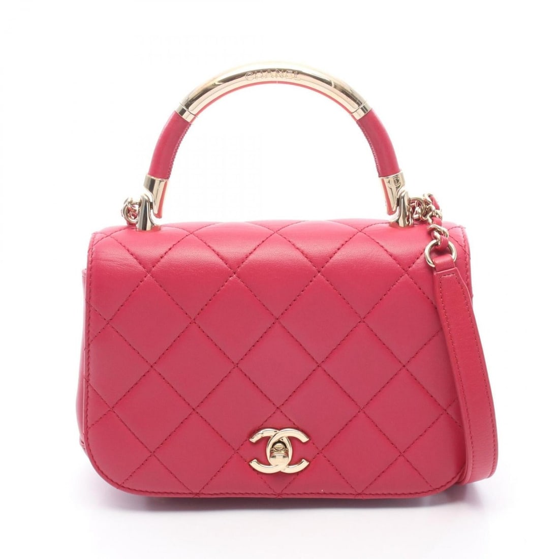 Chanel Matelassé Top Handle 2-Way Shoulder Bag/Handbag, Lambskin Leather, Women's, Pink: --- Catalog ---Category: SizeSize (HxWxD): 13.5cm x 18.5cm x 6cm / 5.31'' x 7.28'' x 2.36''Category: DesignType: Handbag, Shoulder bagColor: PinkGender: WomenMaterial: Leather Leather/Fur Type: Lambsk