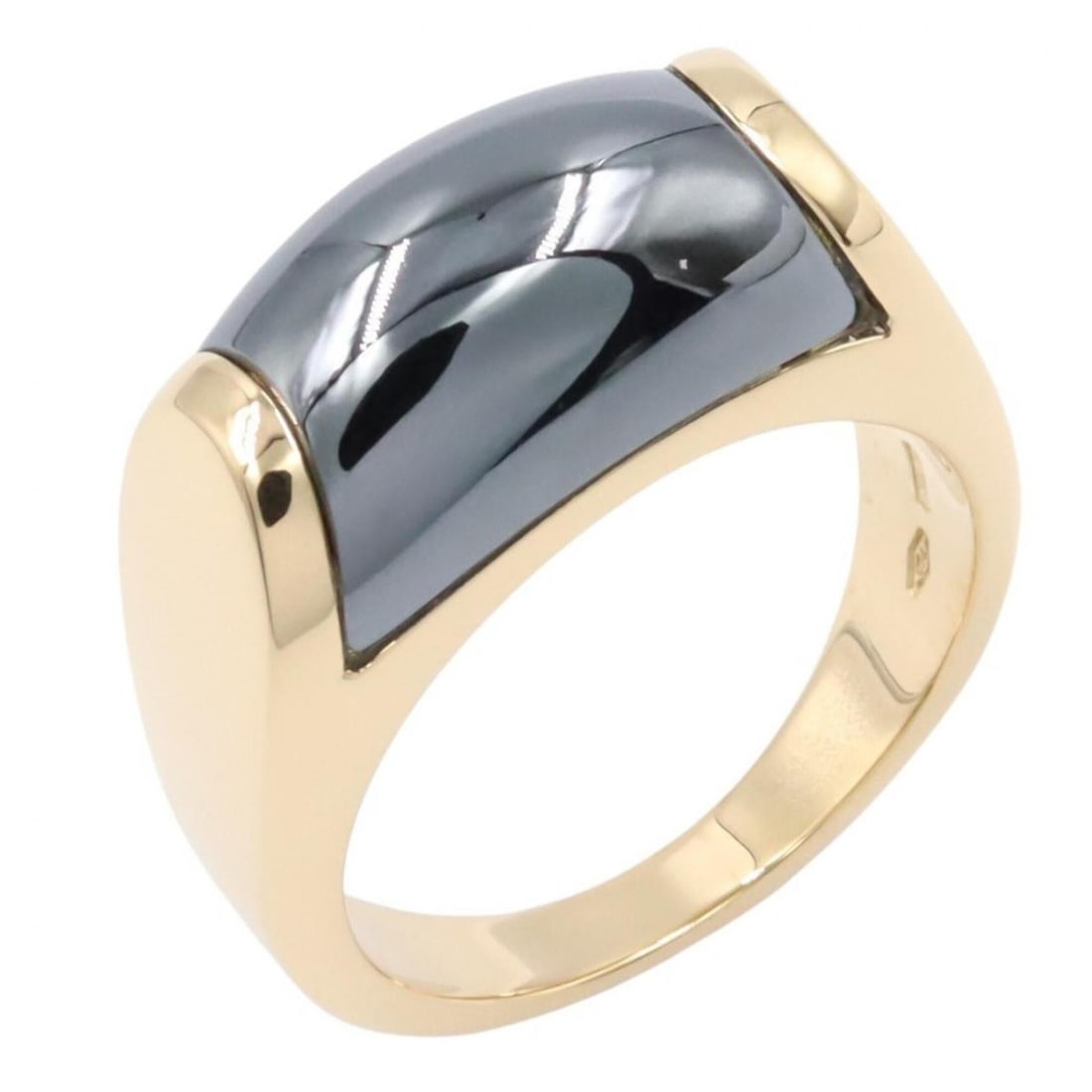 BVLGARI Tronchetto Hematite Ring - 18K (Yellow Gold) Women's Gold/Navy Tone: --- Catalog ---Category: SizeJP Size: 8US Size: 4.5Category: DesignType: Band ringColor: Gold, NavyGender: WomenMaterial: Yellow gold (18K)Category: GeneralBrand: Bvlgari--- Item List ---Section: Cond