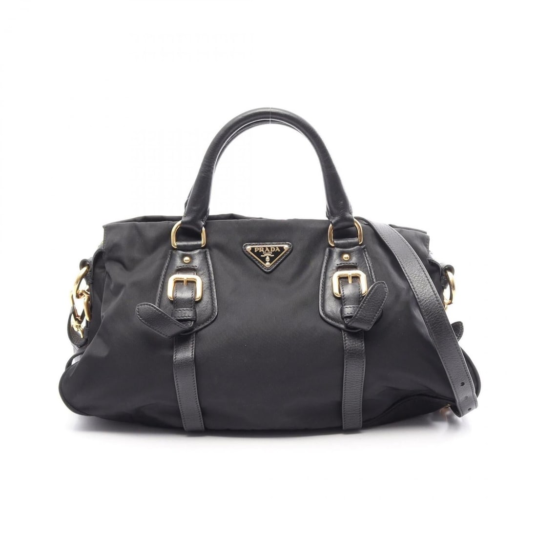 Prada TESSUTO CALF Triangle Plate 2-Way Handbag, Nylon Leather, Women's, Black (1 of 13)