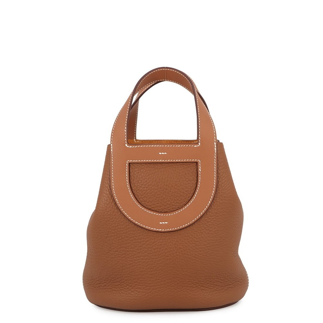 Hermes In the Loop Tote Bag, 18cm, Gold, Taurillon Clemence Leather, Swift W Stamp, HERMES: --- Catalog ---Category: SizeWeight: 360g / 12.69oz.Size (HxWxD): 19cm x 18cm x 13cm / 7.48'' x 7.08'' x 5.11''Category: DesignType: Tote bagColor: GoldGender: WomenClosure: OpenMaterial: Taurillon cl