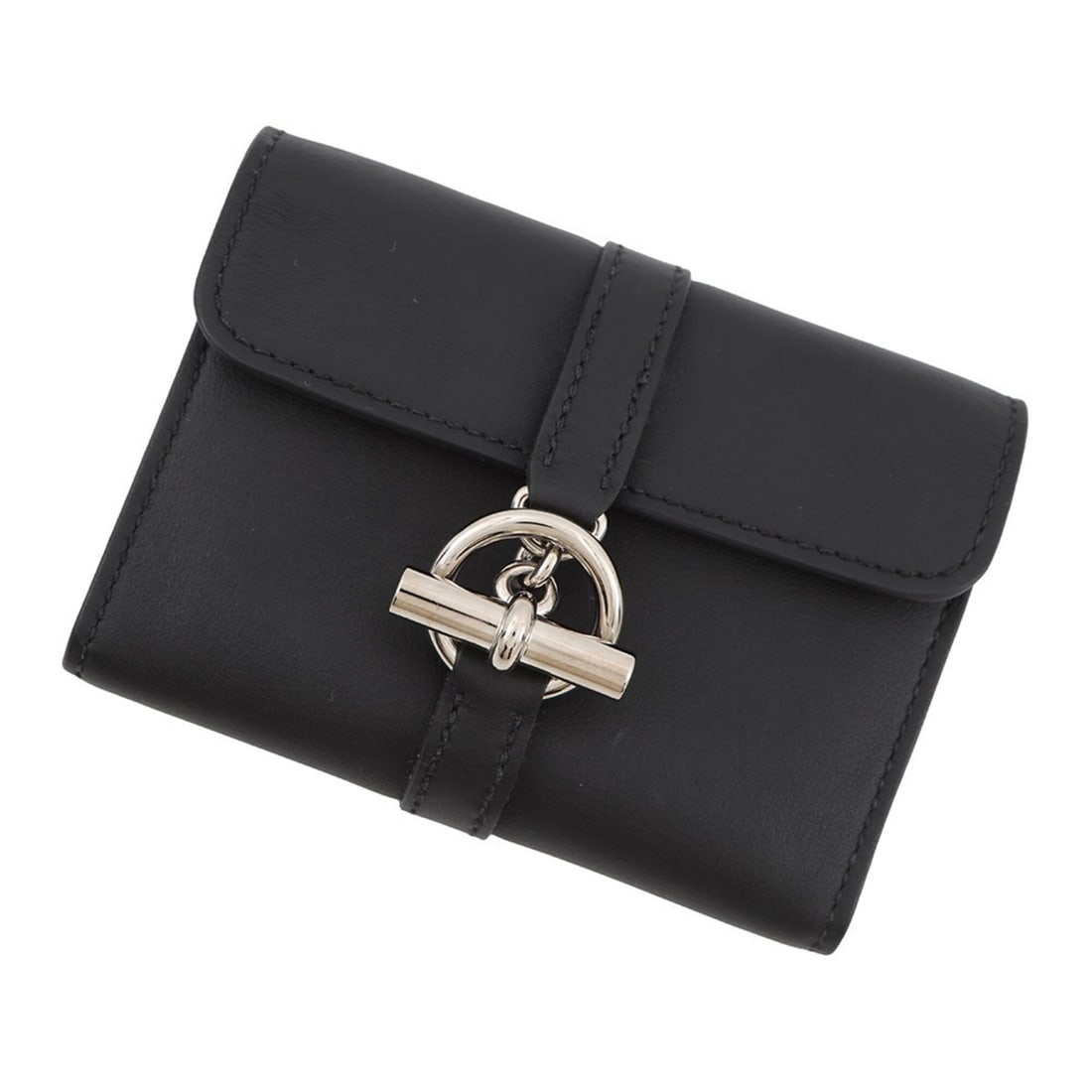 Hermes Grenan Compact Wallet, Black Swift Leather, W Stamp, Black. (Hermes wallet, coin purse,: --- Catalog ---Category: SizeSize (HxWxD): 8cm x 10.5cm / 3.14'' x 4.13''Category: DesignType: Coin purse/coin caseColor: BlackGender: WomenMaterial: Swift leather Category: GeneralLine: KaraBrand: He