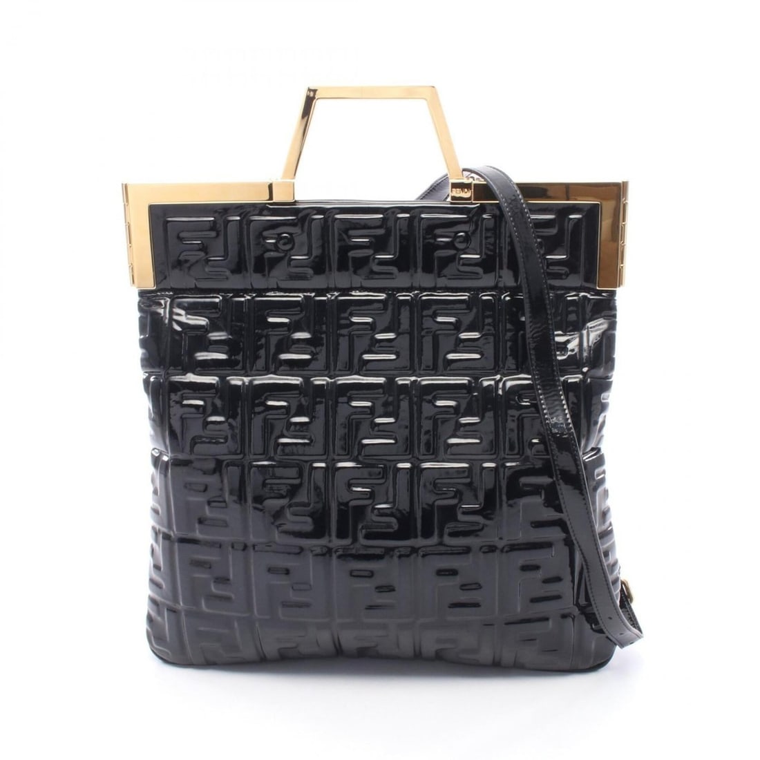 Fendi FF Embossed 2-Way Tote Bag/Handbag, Patent Leather, Women's, Black (8BH362): --- Catalog ---Category: SizeSize (HxWxD): 36cm x 37cm x 5.5cm / 14.17'' x 14.56'' x 2.16''Category: DesignType: Handbag, Tote bagColor: BlackGender: WomenMaterial: Patent leather Category: GeneralMPN