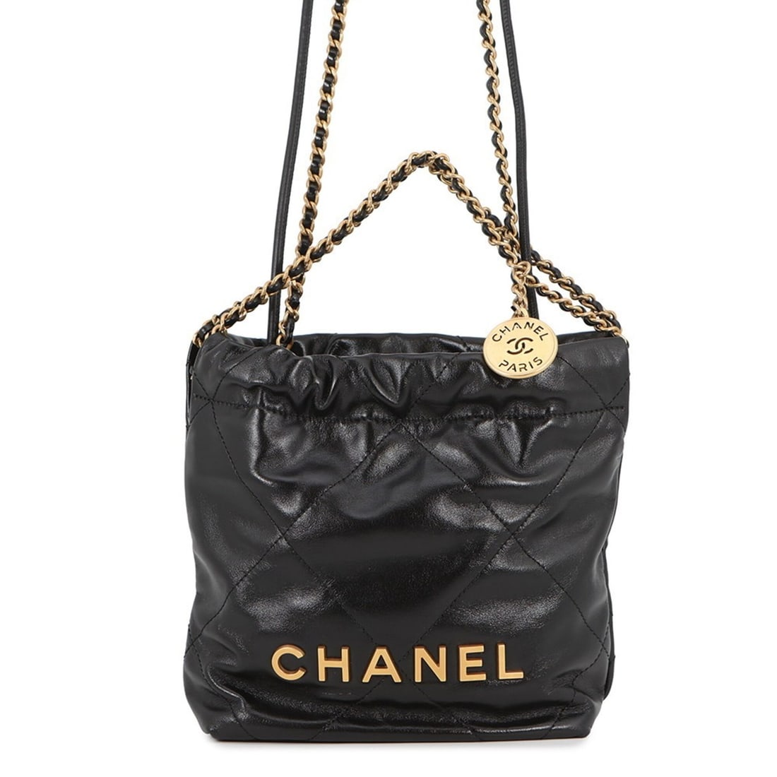 Chanel handbag CHANEL 22 Mini Coco Mark Shiny Calf Leather AS3980 2-way Black women's (1 of 12)