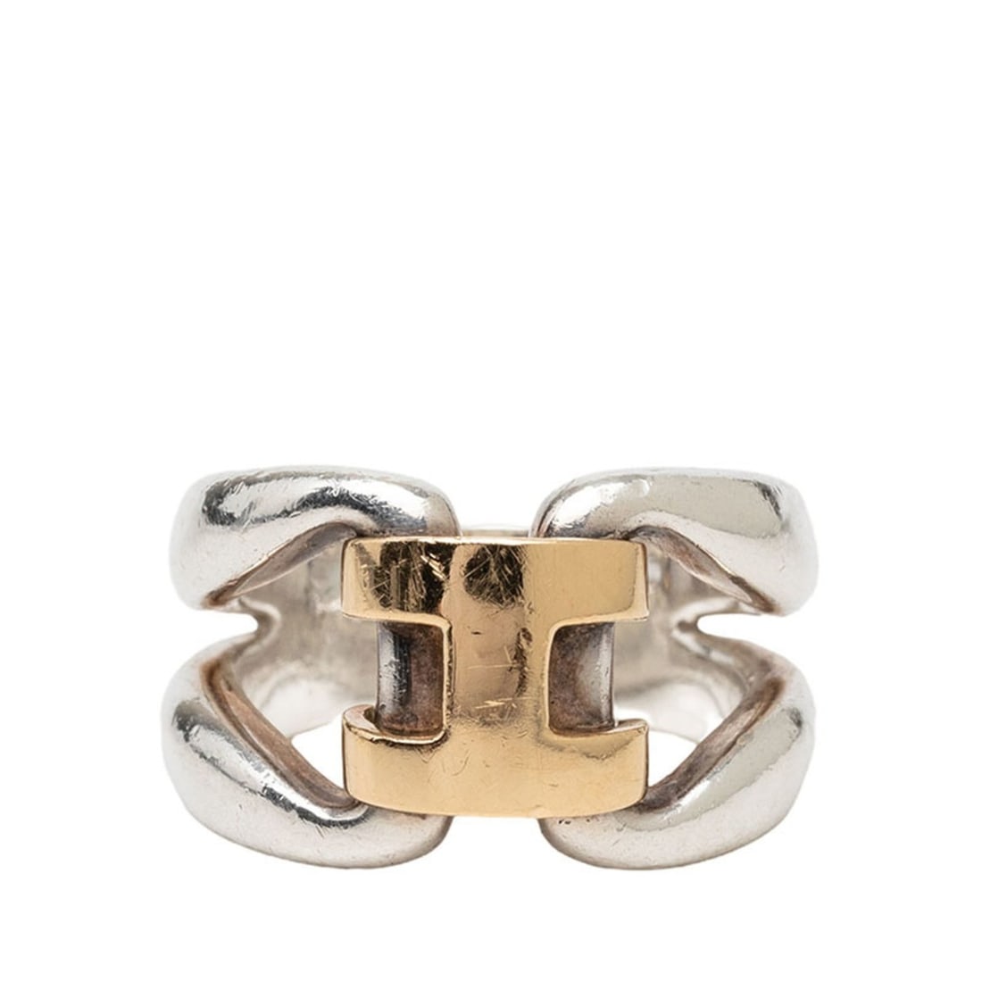 Hermes History Ring, Size #50, 18K Yellow Gold (KYG), 750 Sterling Silver (SV925), Women's. (1 of 9)