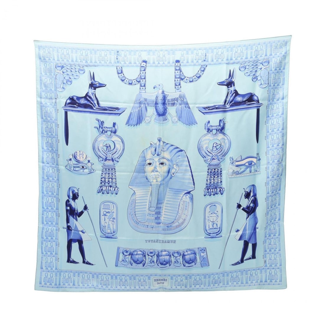 Hermes HERMES Carre 90 TUTANKHAMUN Scarf Muffler Silk Women's Blue Multicolor: --- Catalog ---Category: SizeSize (LxW): 89cm x 89cm / 35.03'' x 35.03''Category: DesignType: ScarfColor: Blue, Multi-colorGender: WomenMaterial: Silk Category: GeneralBrand: Hermes--- Item List ---Se