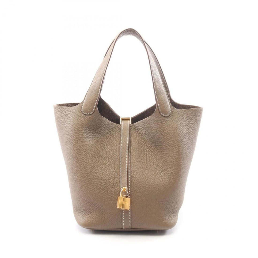 Hermes Picotin Lock MM Handbag, Leather, Taurillon Clemence Women's, Gray: --- Catalog ---Category: SizeSize (HxWxD): 21cm x 22cm x 17cm / 8.26'' x 8.66'' x 6.69''Category: DesignType: HandbagColor: Etoupe gray, GrayGender: WomenMaterial: Taurillon clemence leather , Leather