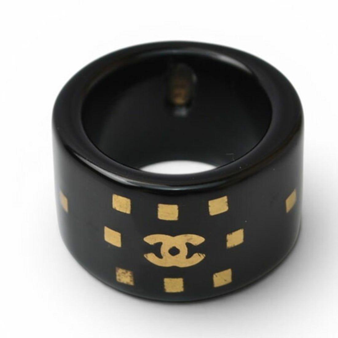Chanel ring/finger ring, CHANEL Coco Mark, black/gold, size 13. (1 of 10)