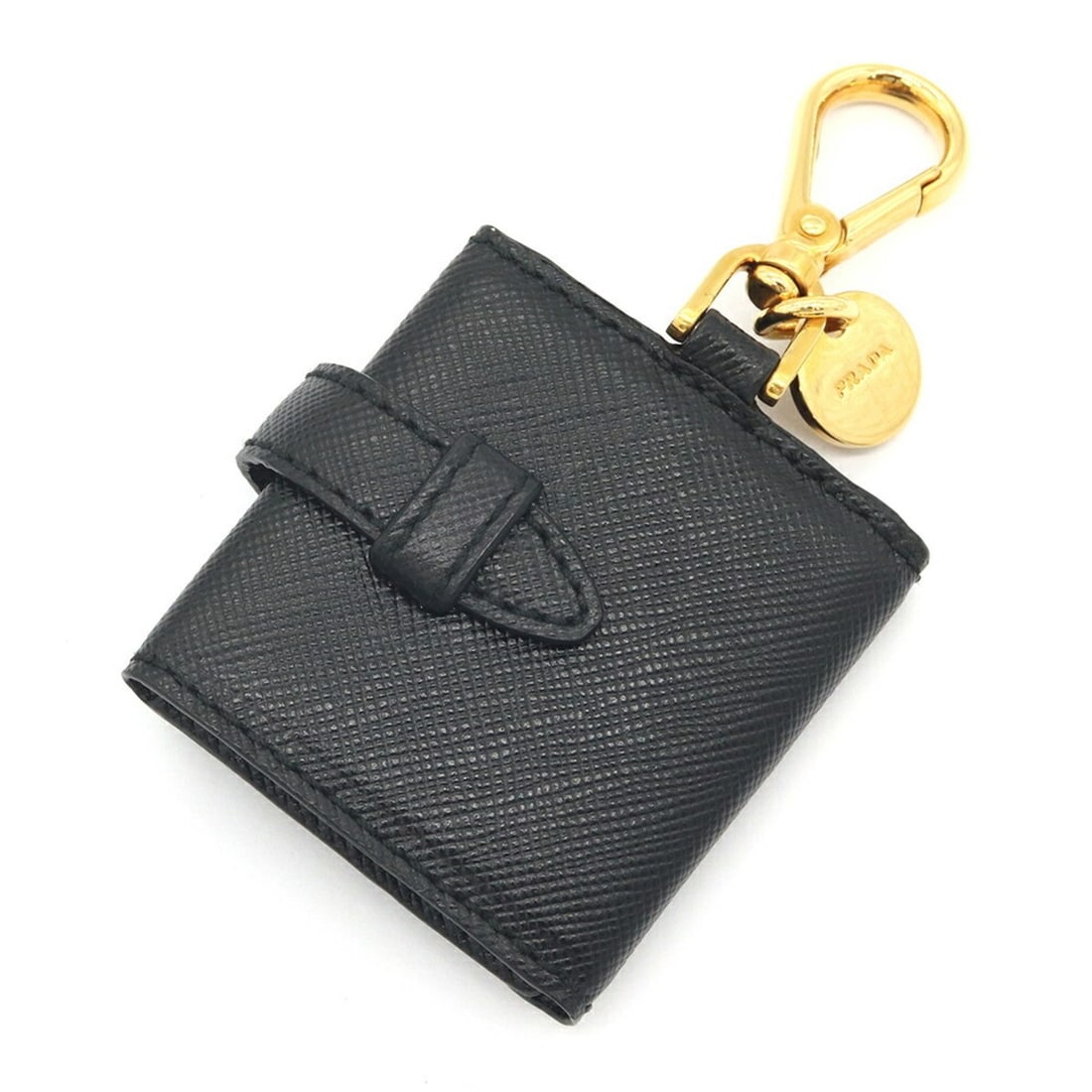 Prada Accessory Bag Charm Picture Frame Black Gold Leather Metal Keychain Photo Women's PRADA: --- Catalog ---Category: SizeSize (HxWxD): 6cm x 5.5cm / 2.36'' x 2.16''Category: DesignType: KeyringColor: Black, GoldGender: WomenMaterial: Leather, MetalCategory: GeneralBrand: PradaCountry of Orig