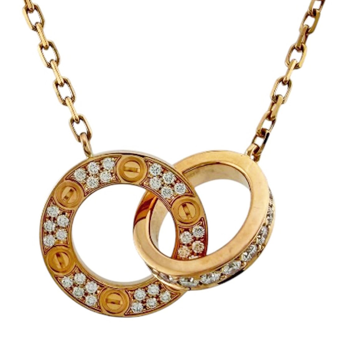 Cartier Love Circle Necklace, 18K Pink Gold, Diamond, Women's, CARTIER: --- Catalog ---Category: SizePendant Size: 13mm x 23.5mm / 0.51'' x 0.92''Neck Circumference: 41 cm / 16.14''Category: DesignColor: Pink goldGender: WomenMaterial: Pink gold (18K)Necklace Type: Neckla