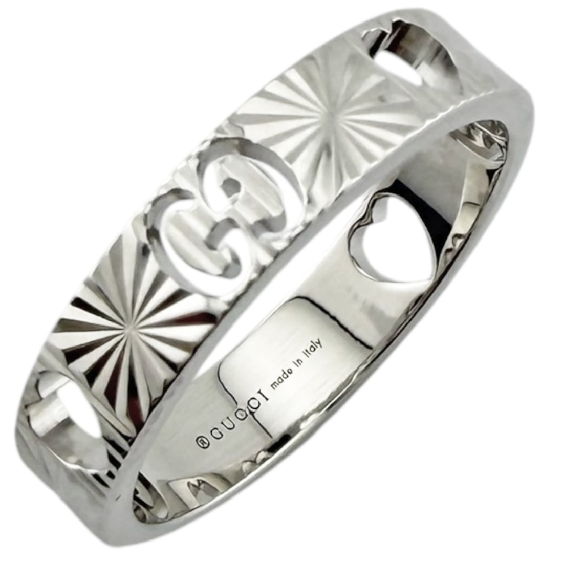 Gucci Icon Heart Ring, 18K White Gold, Women's: --- Catalog ---Category: SizeJP Size: 11.5US Size: 6Category: DesignType: Band ringColor: SilverGender: Men,WomenMaterial: White gold (18K)Category: GeneralBrand: GucciCountry of Origin: Italy--- Item