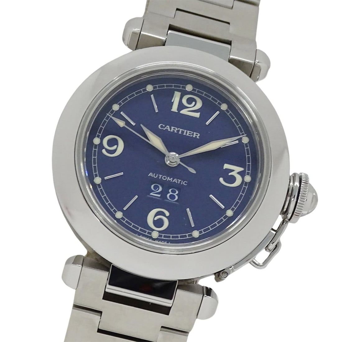 Cartier Pasha C Big Date Automatic Watch for Boys, Stainless Steel (SS) W31047M7, Silver/Navy: --- Catalog ---Category: SizeWrist Size: 18.5cm / 7.28''Case Diameter: 35mm / 1.38''Category: DesignType: WristwatchGender: MenColor (Dial): NavyMaterial (Band): Stainless steelMaterial (Case): Stainl