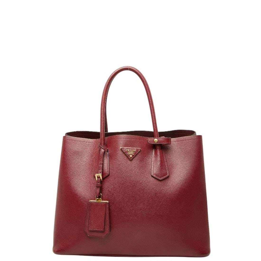 Prada Triangle Logo Plate Saffiano Double Medium Tote Bag Handbag Wine Red Leather Women's PRADA: --- Catalog ---Category: SizeSize (HxWxD): 27.5cm x 35.5cm x 17cm / 10.82'' x 13.97'' x 6.69''Category: DesignType: Handbag, Tote bagColor: Red color, WineGender: WomenMaterial: Leather Category: Gene