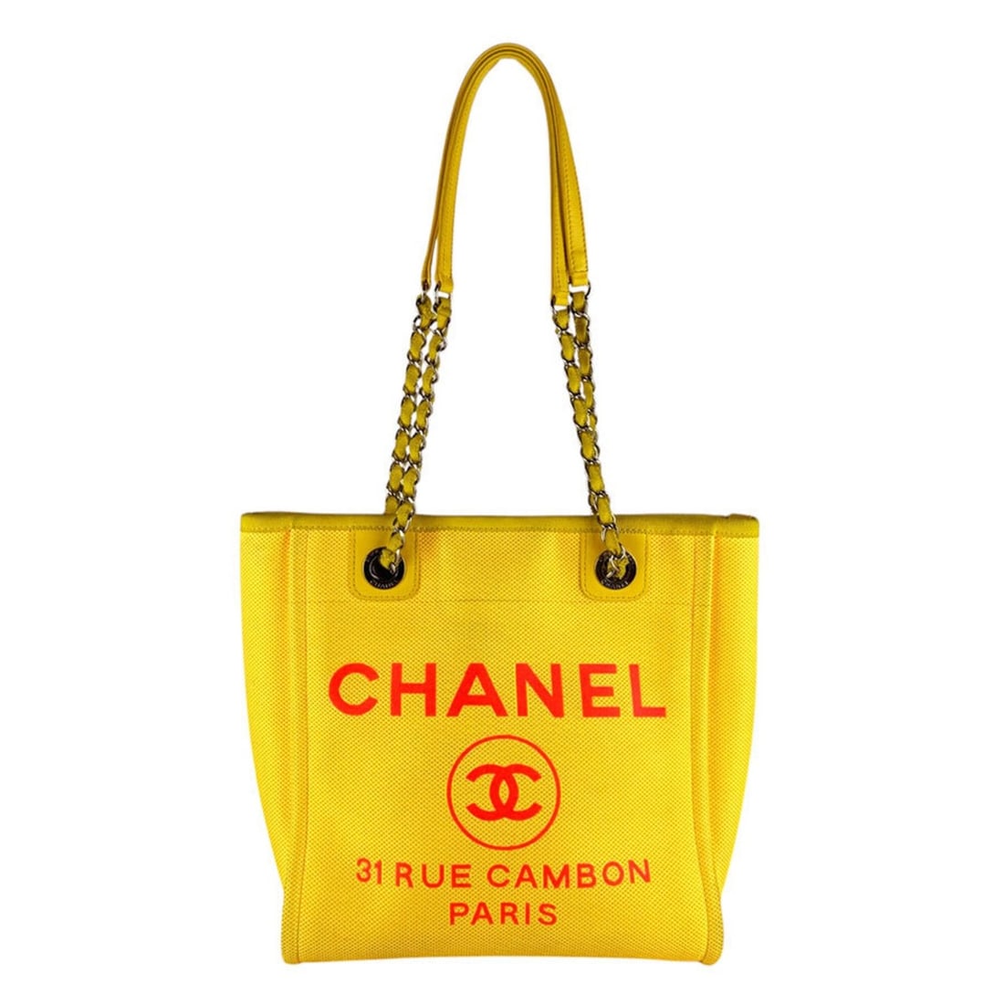 Chanel CHANEL Deauville PM Canvas Handbag, Yellow/Pink, Women's, z10339: --- Catalog ---Category: SizeSize (HxWxD): 27cm x 30cm x 9cm / 10.62'' x 11.81'' x 3.54''Category: DesignType: HandbagColor: Pink, YellowGender: WomenMaterial: Canvas Category: GeneralBrand: ChanelCou