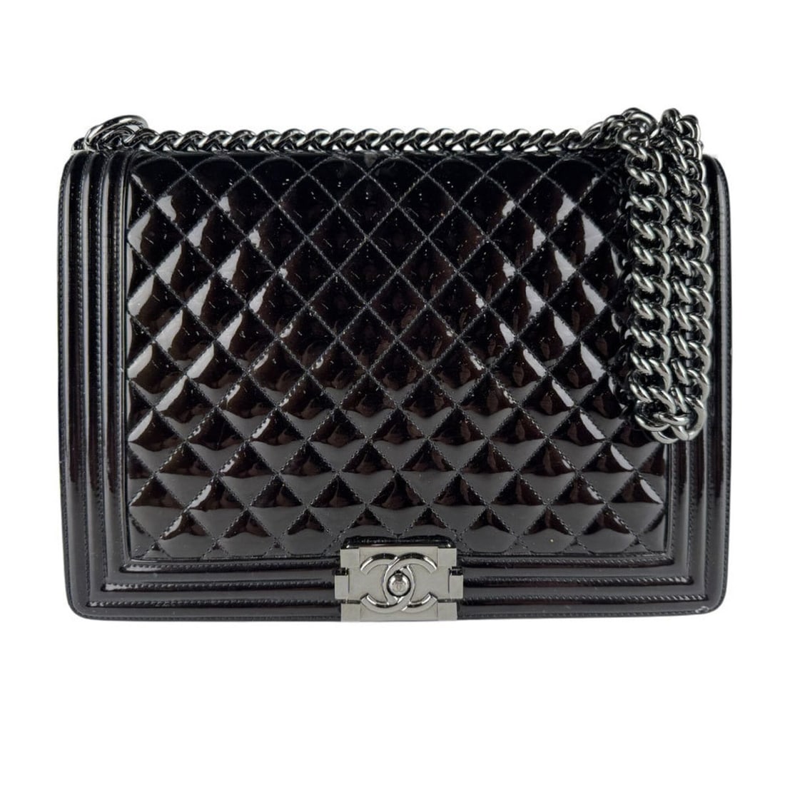 Chanel CHANEL Shoulder Bag Boy Large Patent Leather Black Women's z10293: --- Catalog ---Category: SizeSize (HxWxD): 22cm x 30cm x 8cm / 8.66'' x 11.81'' x 3.14''Category: DesignType: Shoulder bagColor: BlackGender: WomenMaterial: Patent leather Category: GeneralBrand: Chan