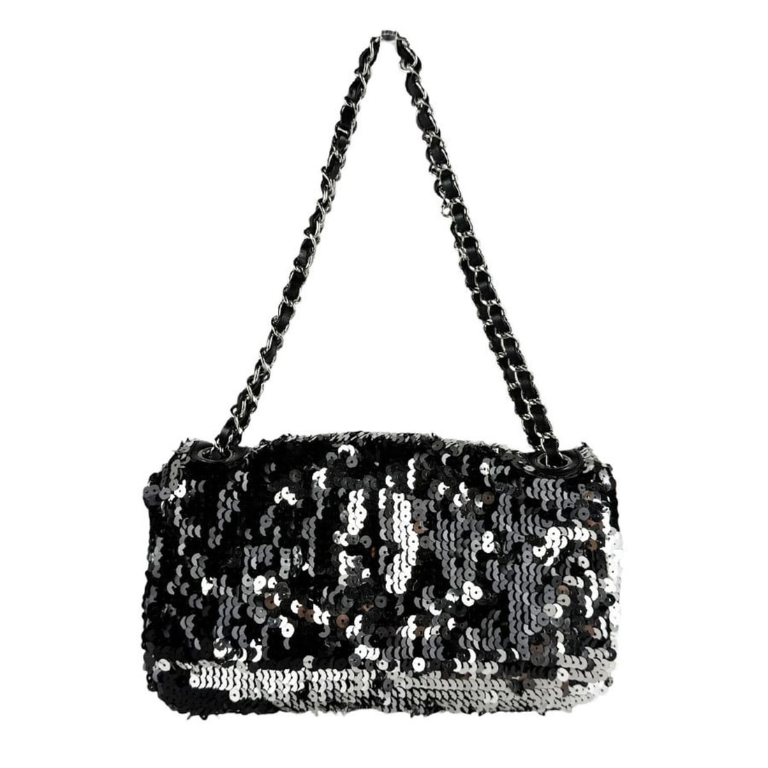 Chanel CHANEL Shoulder Bag, Sequin Leather, Black Silver, Women's z10308: --- Catalog ---Category: SizeSize (HxWxD): 16cm x 27cm x 6cm / 6.29'' x 10.62'' x 2.36''Category: DesignType: Shoulder bagColor: BlackGender: WomenMaterial: Spangles , Leather Category: GeneralBrand: 