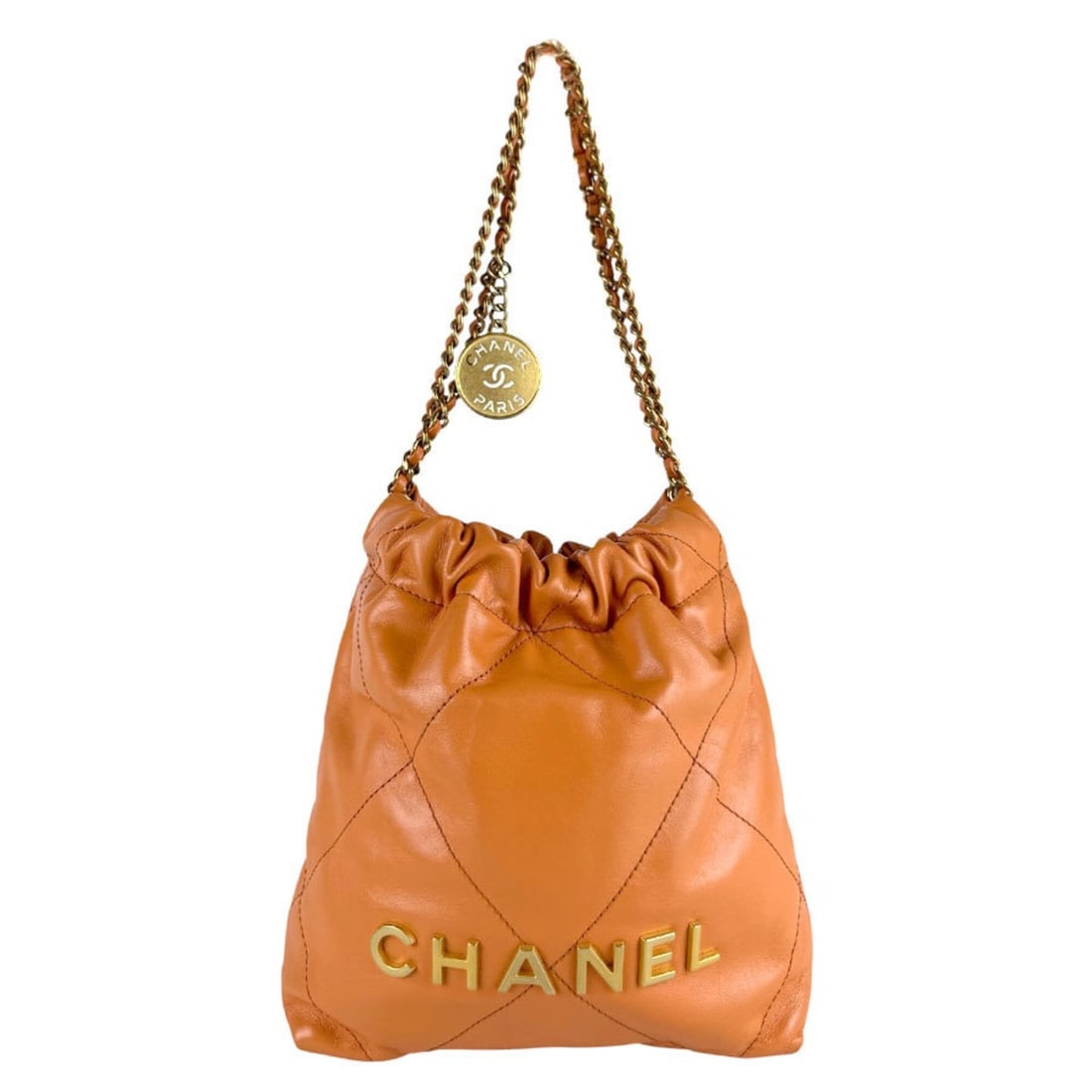 Chanel CHANEL Shoulder Bag 22 Leather Orange Gold Women's z9489: --- Catalog ---Category: SizeSize (HxWxD): 18cm x 17cm x 6cm / 7.08'' x 6.69'' x 2.36''Category: DesignType: Shoulder bagColor: OrangeGender: WomenMaterial: Leather Category: GeneralBrand: ChanelCount