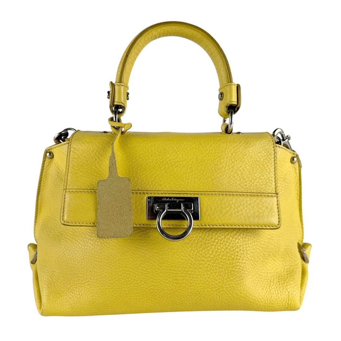 Salvatore Ferragamo handbag/shoulder bag, Gancini leather, yellow, women's, z10361: --- Catalog ---Category: SizeSize (HxWxD): 17cm x 24cm x 12cm / 6.69'' x 9.44'' x 4.72''Category: DesignType: Handbag, Shoulder bagColor: YellowGender: WomenMaterial: Leather Category: GeneralBrand: S