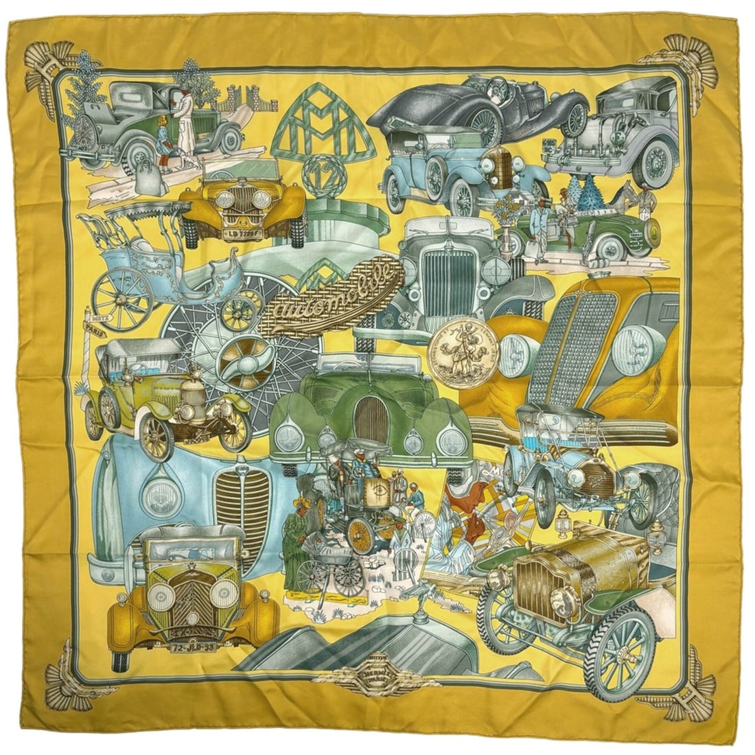 Hermes Carre 90 Automobile Car Scarf/Muffler, Silk, Yellow Multicolor, Women's: --- Catalog ---Category: SizeSize (LxW): 88.5cm x 88cm / 34.84'' x 34.64''Category: DesignType: ScarfColor: Multi-color, YellowGender: WomenMaterial: Silk Category: GeneralBrand: Hermes--- Item List -