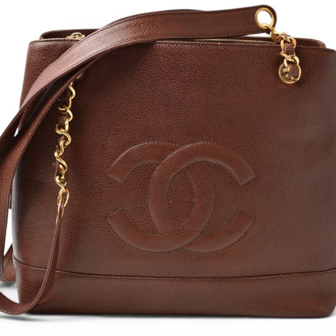 Chanel Chain Shoulder Bag/Tote Bag, CHANEL Coco Mark, Caviar Skin, Brown/Gold: --- Catalog ---Category: SizeSize (HxWxD): 26cm x 29cm x 12cm / 10.23'' x 11.41'' x 4.72''Strap Length: 86cm / 33.85''Category: DesignType: Shoulder bag, Tote bagColor: Brown, GoldGender: WomenClosure