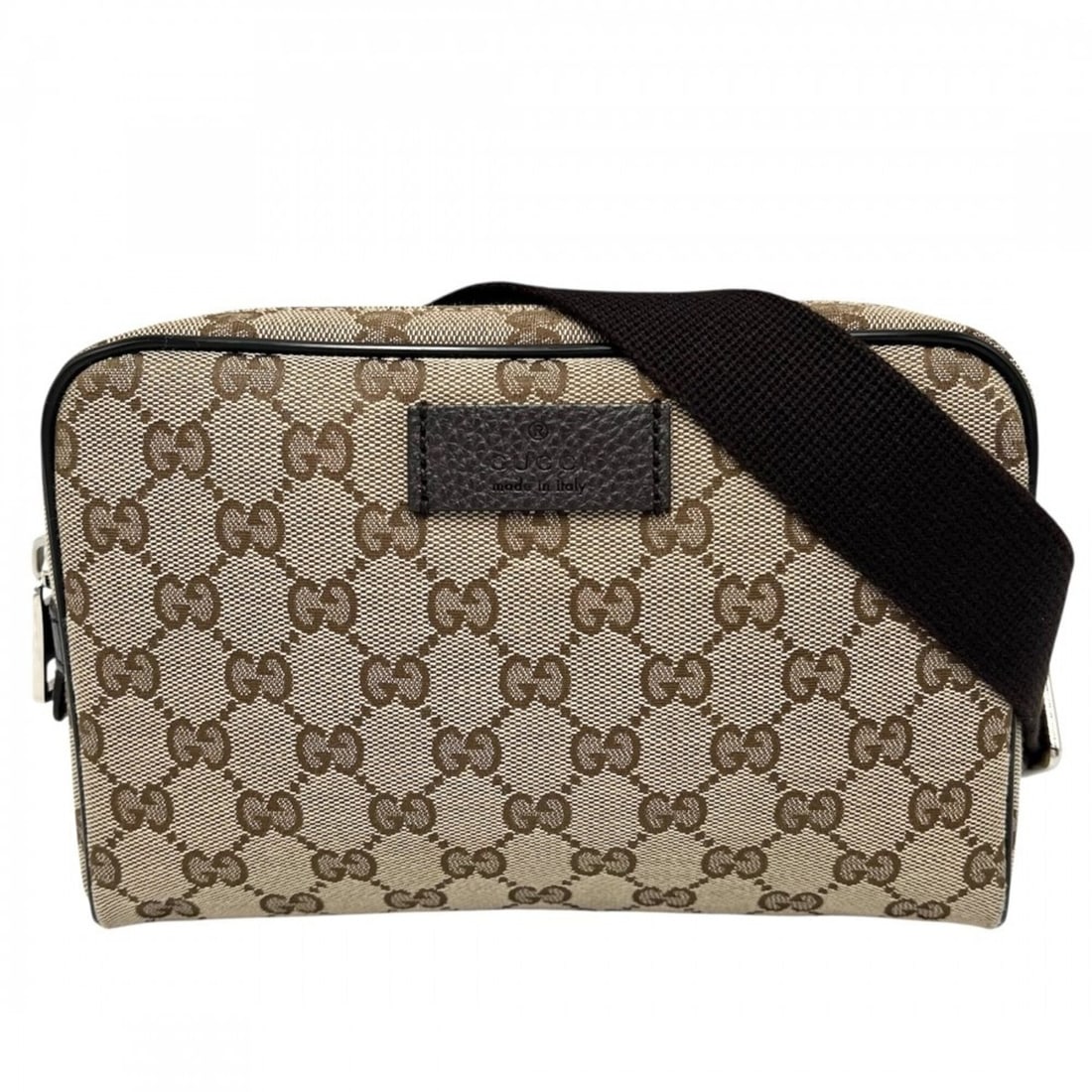 Gucci waist bag for men, pouch, body bag, handbag, GUCCI 449174 GG canvas leather brown with silver: --- Catalog ---Category: SizeSize (HxWxD): 15cm x 22cm x 4.5cm / 5.9'' x 8.66'' x 1.77''Category: DesignType: Fanny pack, Sling bagColor: BrownGender: MenMaterial: GG canvas , Leather Category: Genera