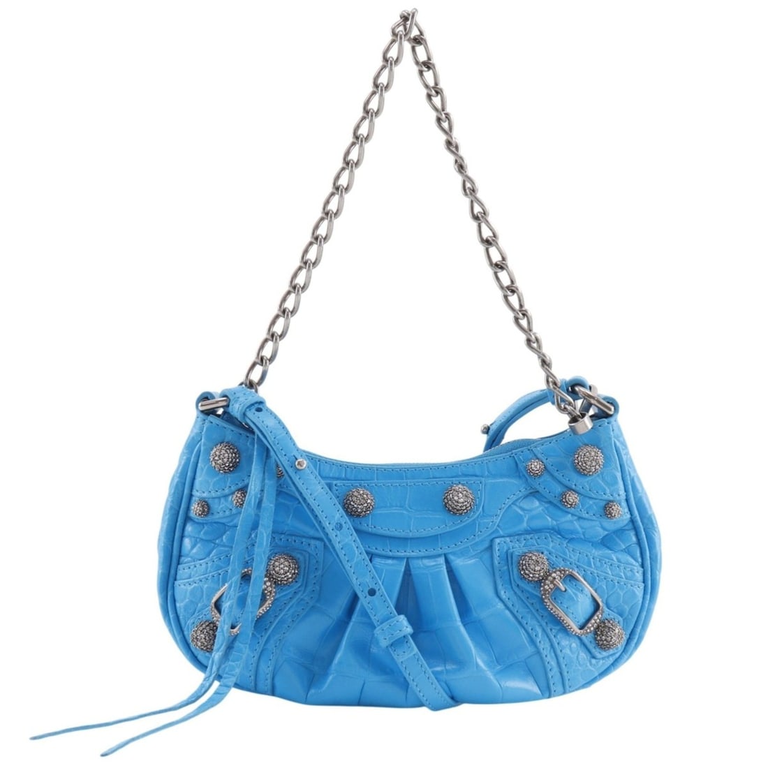 Balenciaga Le Cagoule XS Shoulder Bag, Chain Shoulder, 2-Way, Embossed Leather, Light Blue, Women's: --- Catalog ---Category: SizeSize (HxWxD): 11cm x 21cm x 4cm / 4.33'' x 8.26'' x 1.57''Category: DesignType: Shoulder bagColor: Light blueGender: WomenMaterial: Leather Leather/Fur Type: Embossed leat