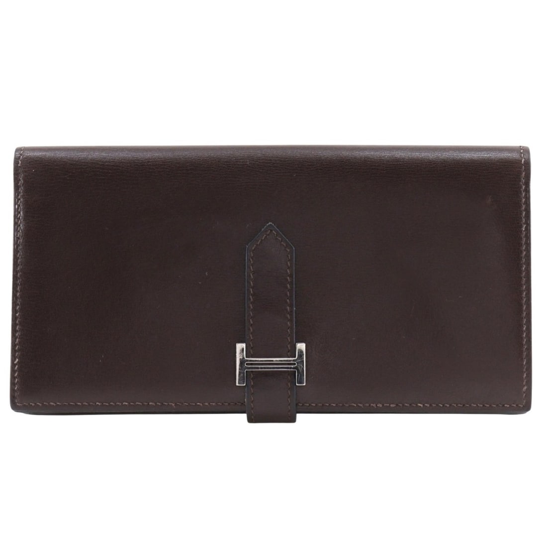 Hermes Bearn Soufflé Long Wallet, Box Calf Leather, 2007 Model, Brown/Silver Hardware, ?K Belt: --- Catalog ---Category: SizeSize (HxWxD): 9cm x 17.5cm x 1.5cm / 3.54'' x 6.88'' x 0.59''Category: DesignType: Long wallet (bi-fold)Color: BrownGender: Women,MenMaterial: Box calf leather Category: G