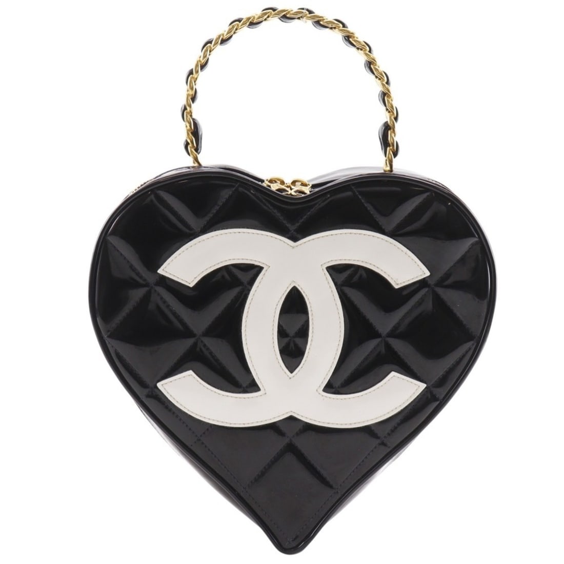 Chanel Heart Vanity Handbag, Patent Leather x Enamel, Women's: --- Catalog ---Category: SizeSize (HxWxD): 23cm x 23cm x 7.5cm / 9.05'' x 9.05'' x 2.95''Category: DesignType: HandbagColor: BlackGender: WomenMaterial: Patent leather , Leather Leather/Fur Type: Enam
