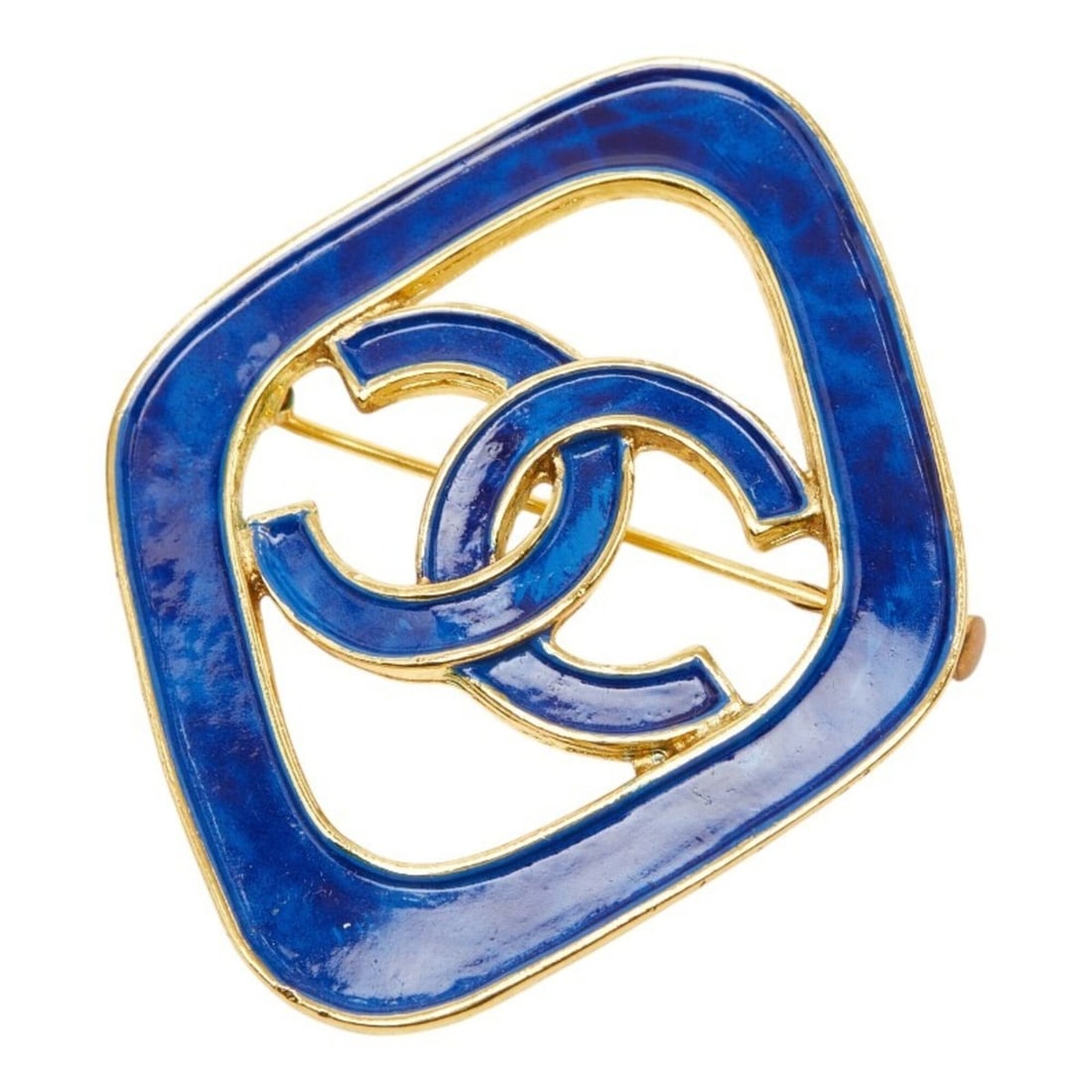 Chanel Coco Mark Vintage Diamond Brooch, 93C Stamp, Gold and Blue Plated, Women's CHANEL: --- Catalog ---Category: SizeSize (HxWxD): 5.44cm x 4.51cm / 2.14'' x 1.77''Category: DesignType: BroochColor: Blue, GoldGender: WomenMaterial: Gold platingCategory: GeneralBrand: Chanel--- Item List 