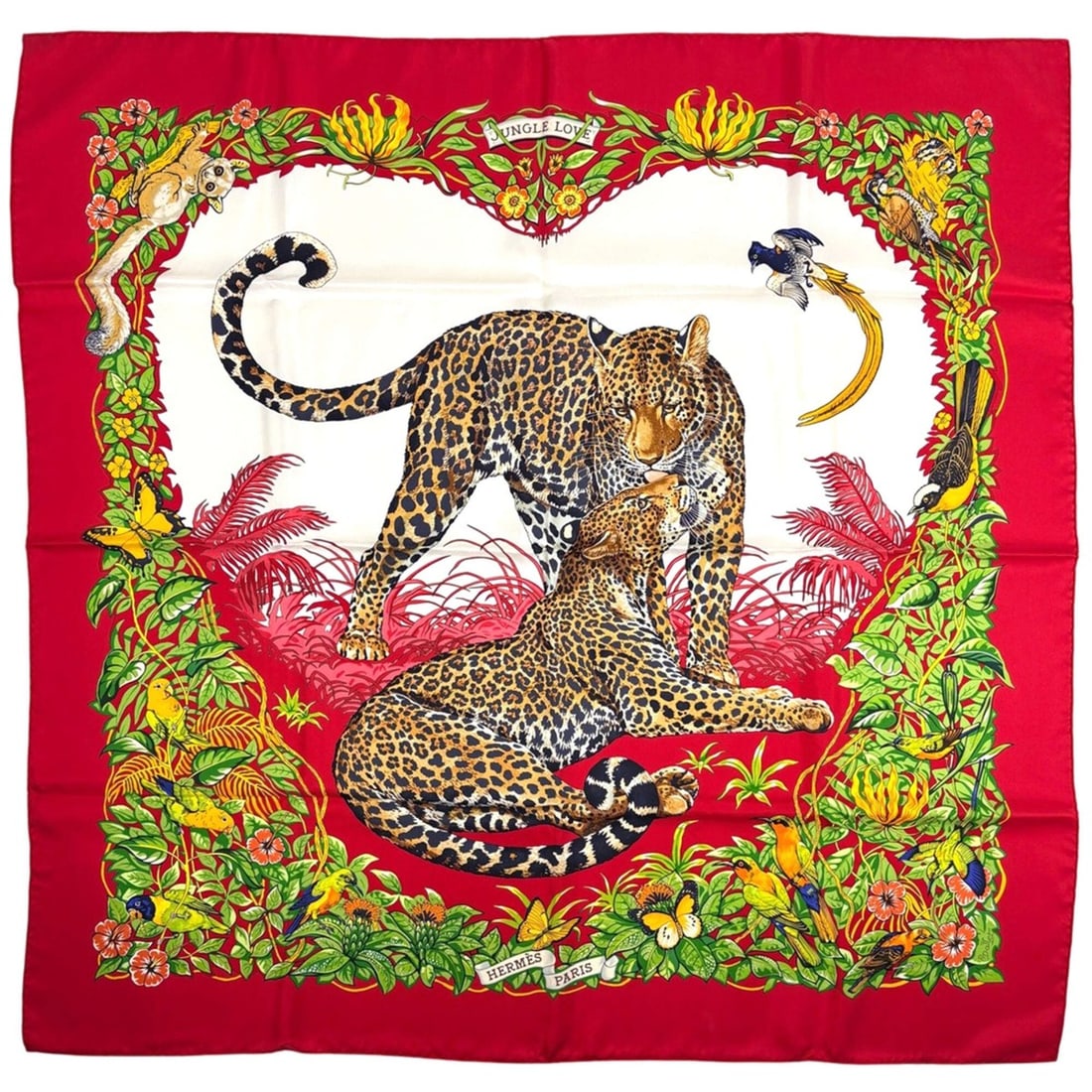 Hermes HERMES Carre 90 JUNGLE LOVE Leopard Print Scarf Muffler Silk Red White Multicolor Women's (1 of 10)