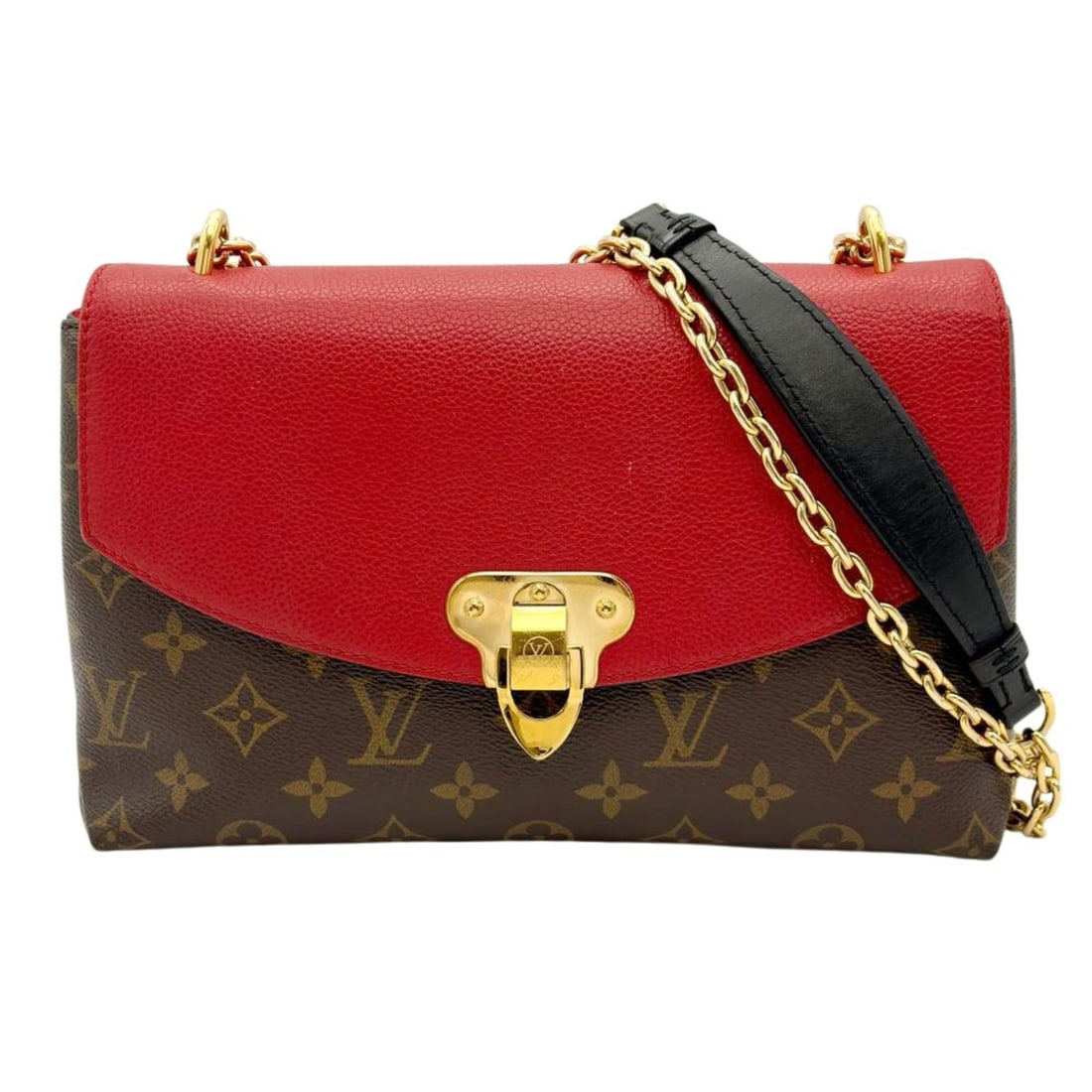 Louis Vuitton Saint Placido Shoulder Bag, Monogram Canvas, M43713 CA1199, Brown x Red, Cerise Chain: --- Catalog ---Category: SizeSize (HxWxD): 16cm x 25.5cm x 7cm / 6.29'' x 10.03'' x 2.75''Category: DesignType: Shoulder bagColor: Brown, Cerise, Red colorGender: Women,MenMaterial: Monogram , Canvas 