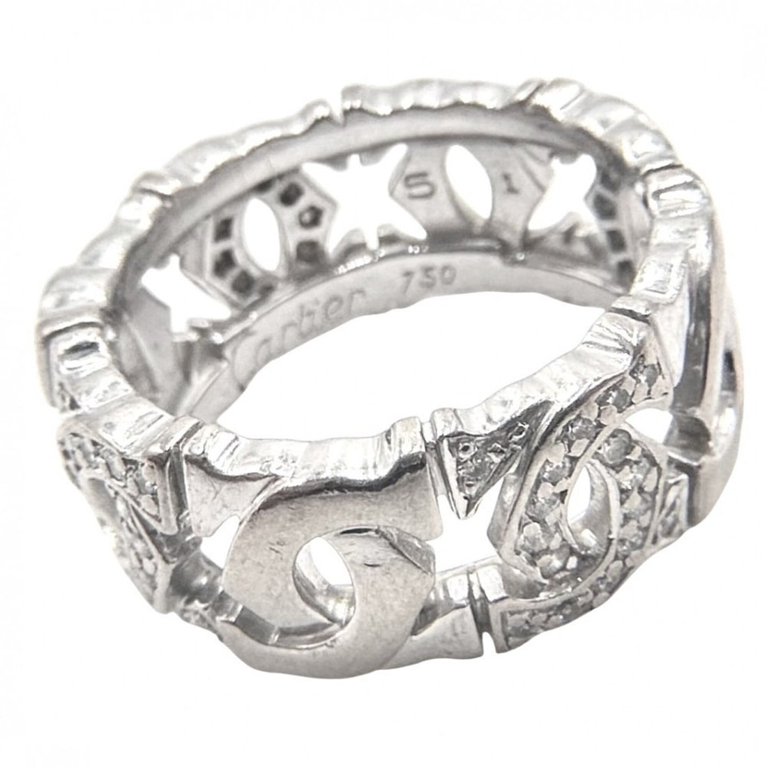 Cartier ring for men and women, Entrelacés jewelry accessory, 18K white gold (Au750), diamond,: --- Catalog ---Category: SizeJP Size: 10US Size: 5.5Category: DesignType: Band ringGender: Men,WomenMaterial: White gold (18K)Category: GeneralBrand: Cartier--- Item List ---Section: ConditionRanking: