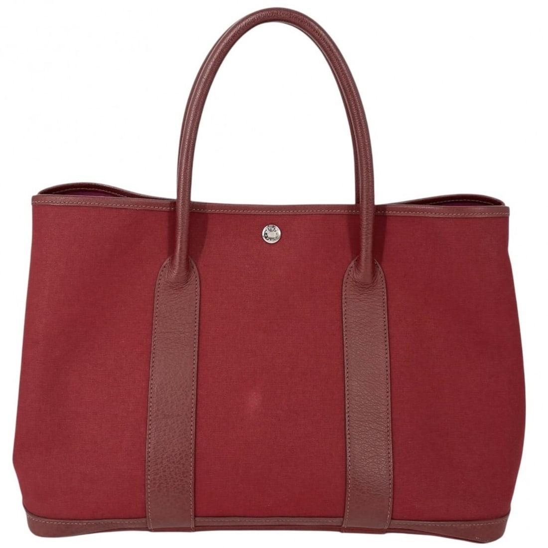 Hermes Garden Party PM handbag for women, tote bag, shoulder HERMES ?J stamp, canvas and leather,: --- Catalog ---Category: SizeSize (HxWxD): 26cm x 36cm x 17cm / 10.23'' x 14.17'' x 6.69''Category: DesignType: Handbag, Tote bagColor: Bordeaux, Pink, PurpleGender: WomenMaterial: Canvas , Leather Ca