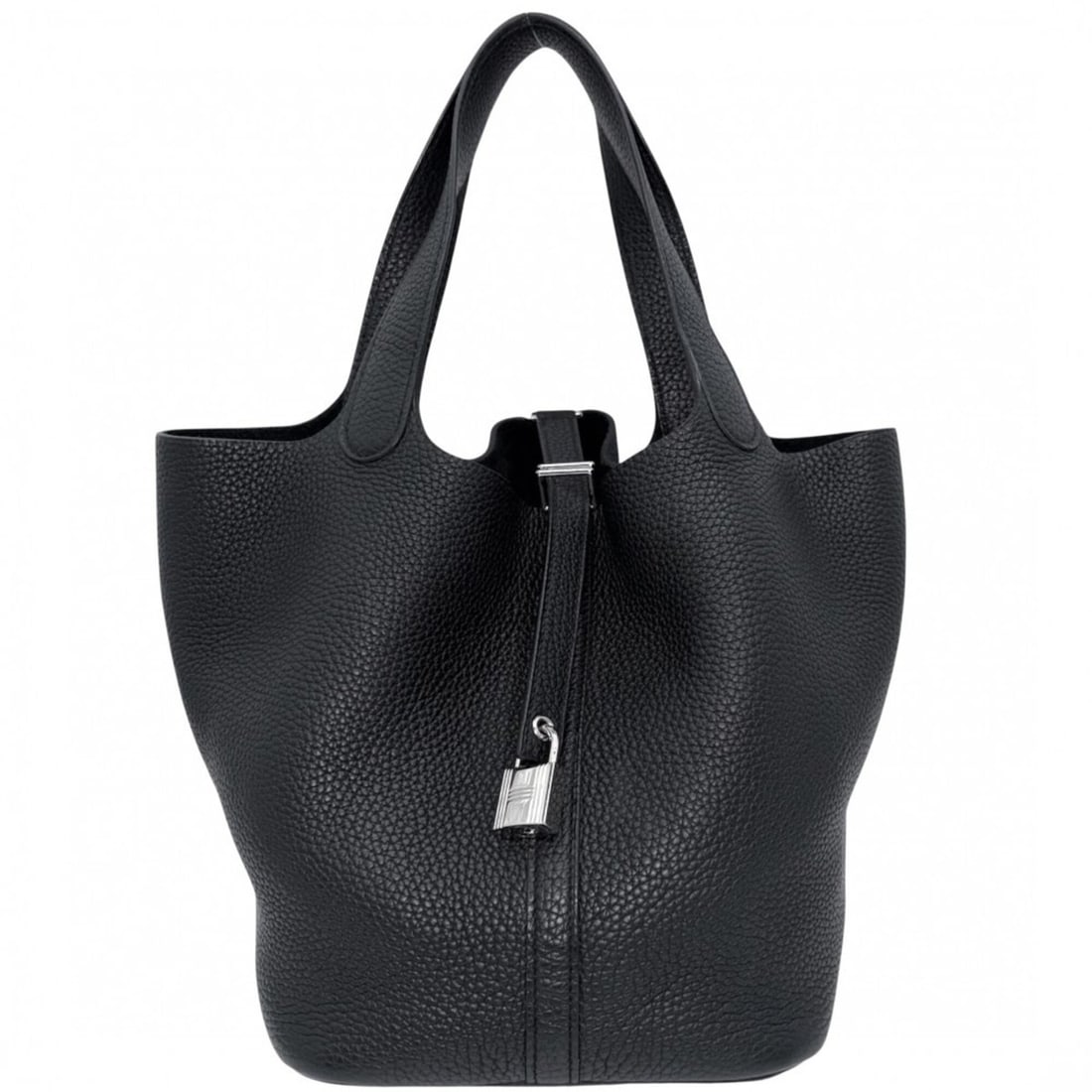 Hermes Picotin Lock MM handbag for women, HERMES X stamp, leather, black, silver hardware, 2016: --- Catalog ---Category: SizeSize (HxWxD): 22cm x 18cm x 23cm / 8.66'' x 7.08'' x 9.05''Category: DesignType: HandbagColor: BlackGender: WomenMaterial: Leather Category: GeneralBrand: Hermes--- Item L