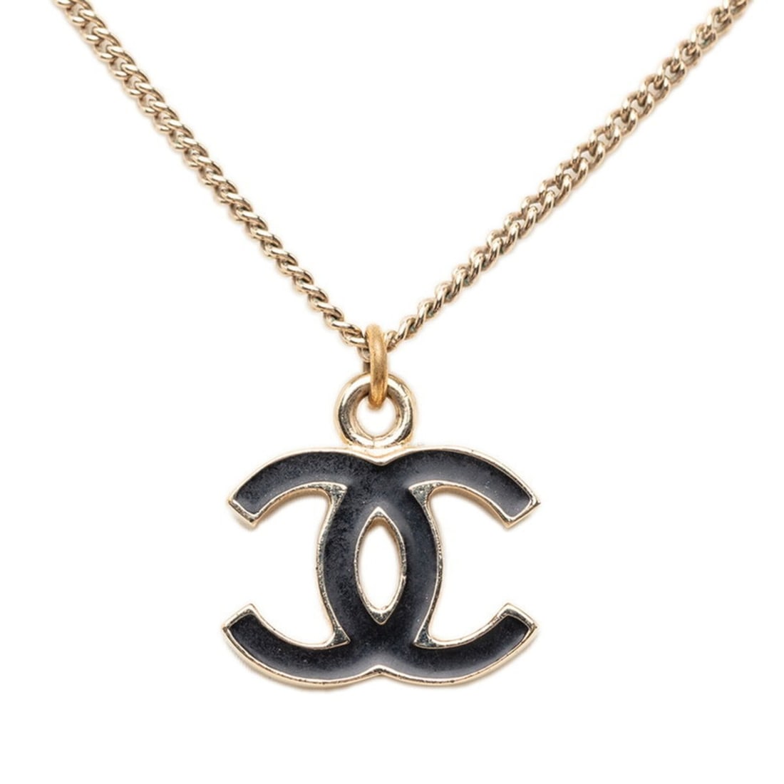 Chanel Vintage Coco Mark Necklace, Gold and Black Plated, Women's CHANEL: --- Catalog ---Category: SizePendant Size: 13.6mm x 17.8mm / 0.53'' x 0.7''Neck Circumference: 43 cm / 16.92''Category: DesignColor: Black, GoldGender: WomenMaterial: Gold platingNecklace Type: Neckla