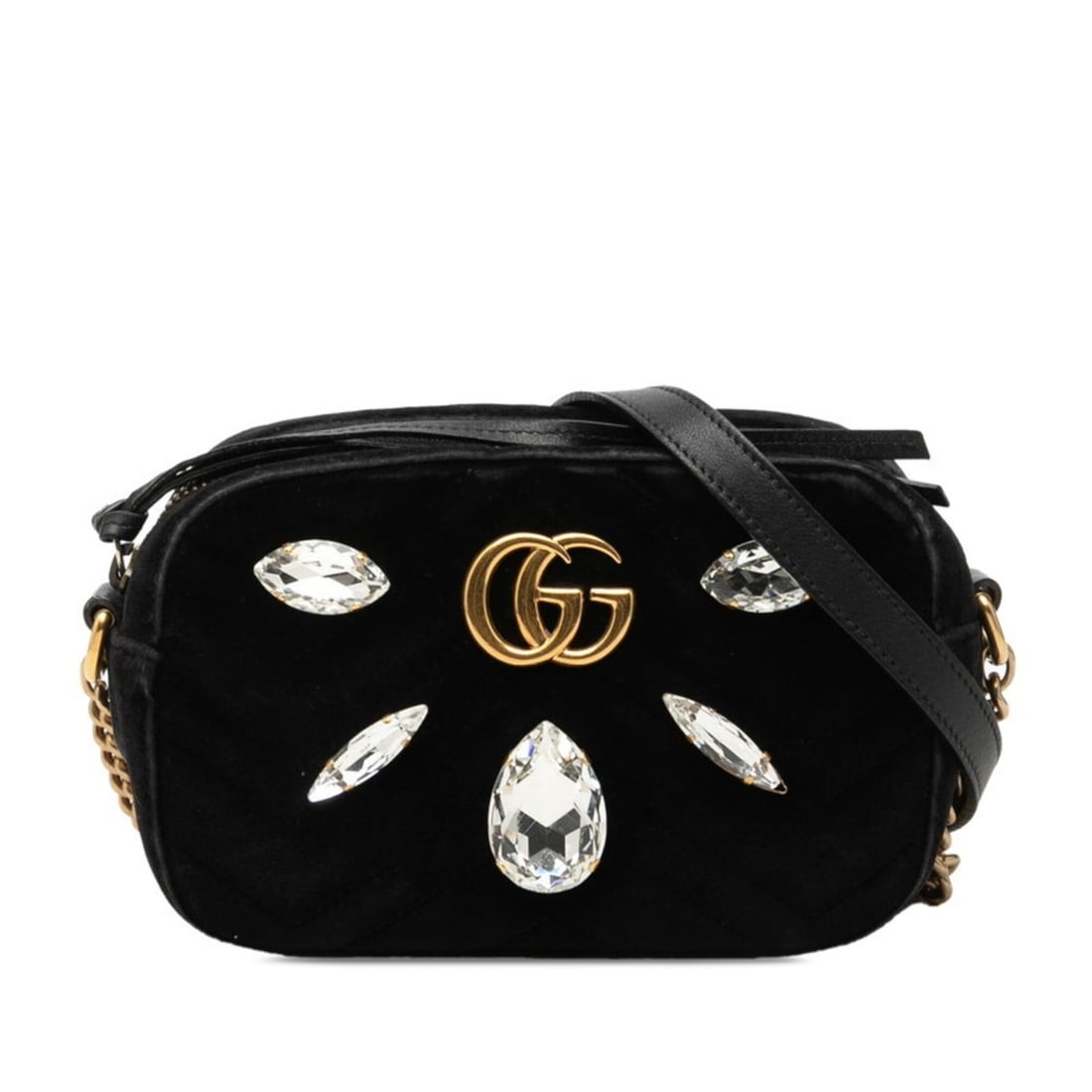 Gucci GG Marmont Crossbody Quilted Shoulder Bag 448065 Black Leather Velvet Embellished Women's: --- Catalog ---Category: SizeSize (HxWxD): 12cm x 18cm x 6cm / 4.72'' x 7.08'' x 2.36''Category: DesignType: Shoulder bagColor: BlackGender: WomenMaterial: Velvet , Leather Category: GeneralMPN: 44806