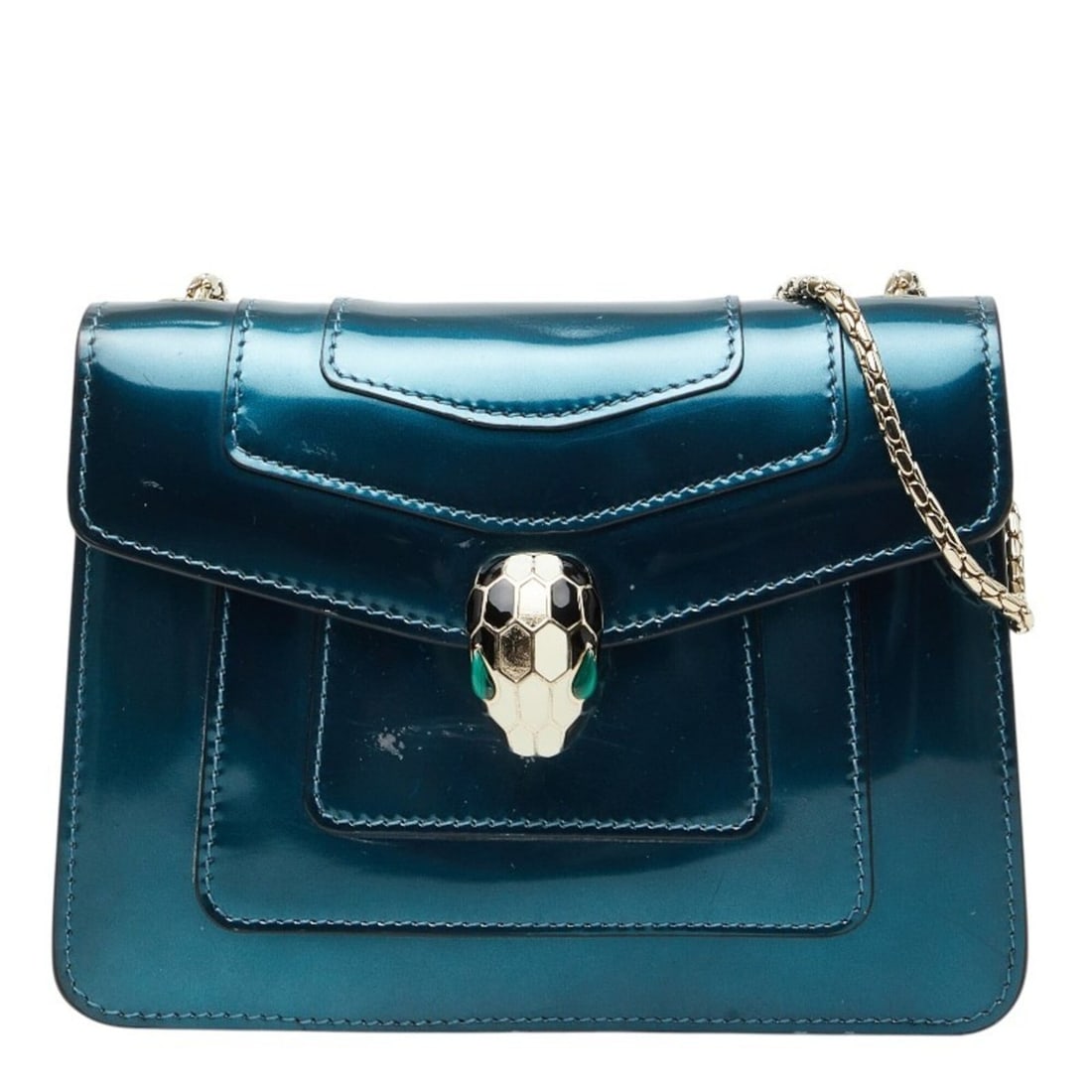 BVLGARI Serpenti Forever Chain Shoulder Bag, Crossbody, Blue Patent Leather, Women's: --- Catalog ---Category: SizeSize (HxWxD): 15cm x 20cm x 3.5cm / 5.9'' x 7.87'' x 1.37''Category: DesignType: Shoulder bagColor: BlueGender: WomenMaterial: Patent leather Category: GeneralBrand: Bvlga