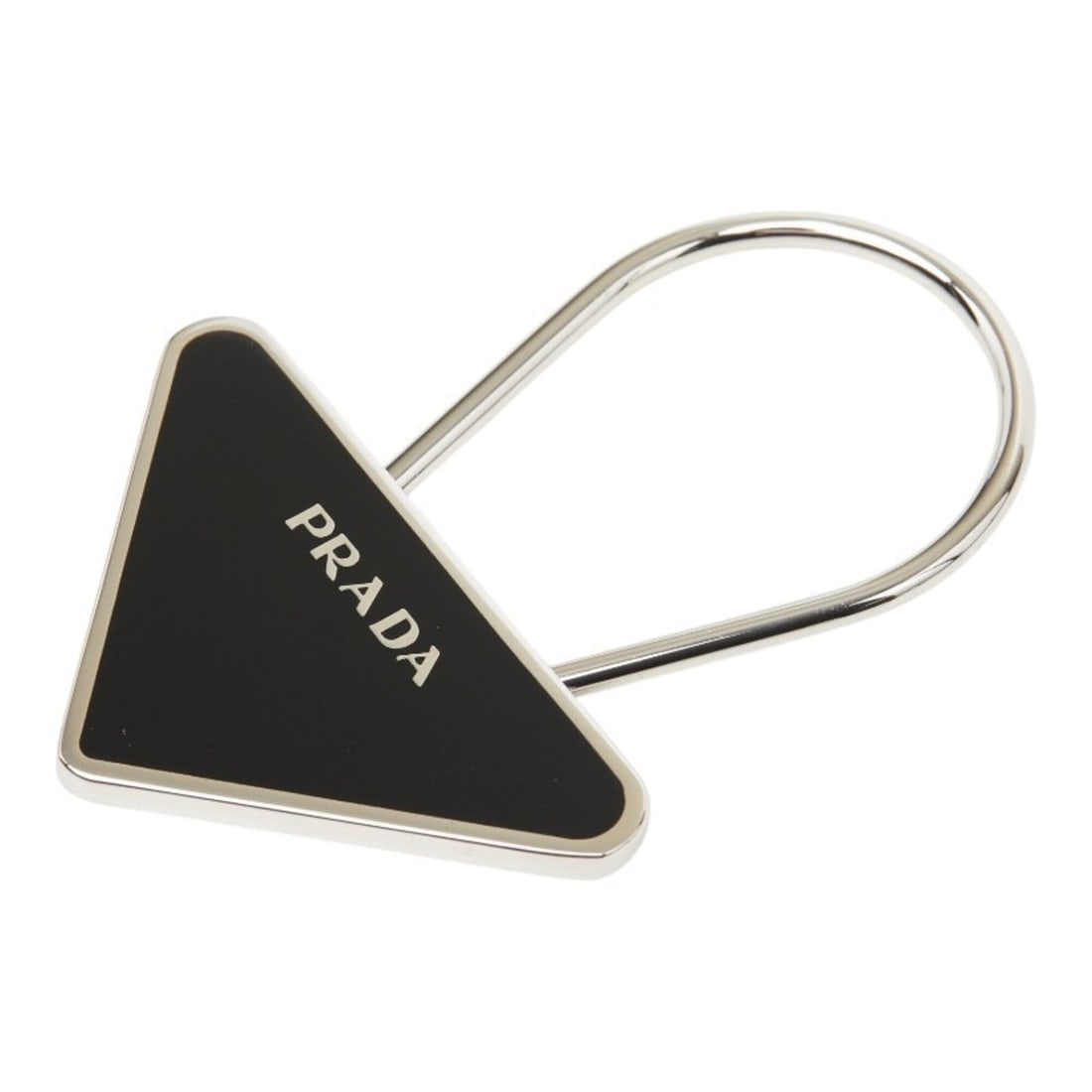 Prada Triangle Logo Plate Keyring Keychain Silver Black Metal Women's PRADA: --- Catalog ---Category: SizeSize (HxWxD): 7cm x 5cm / 2.75'' x 1.96''Category: DesignType: KeyringColor: Black, SilverGender: WomenMaterial: MetalCategory: GeneralBrand: Prada--- Item List ---Section