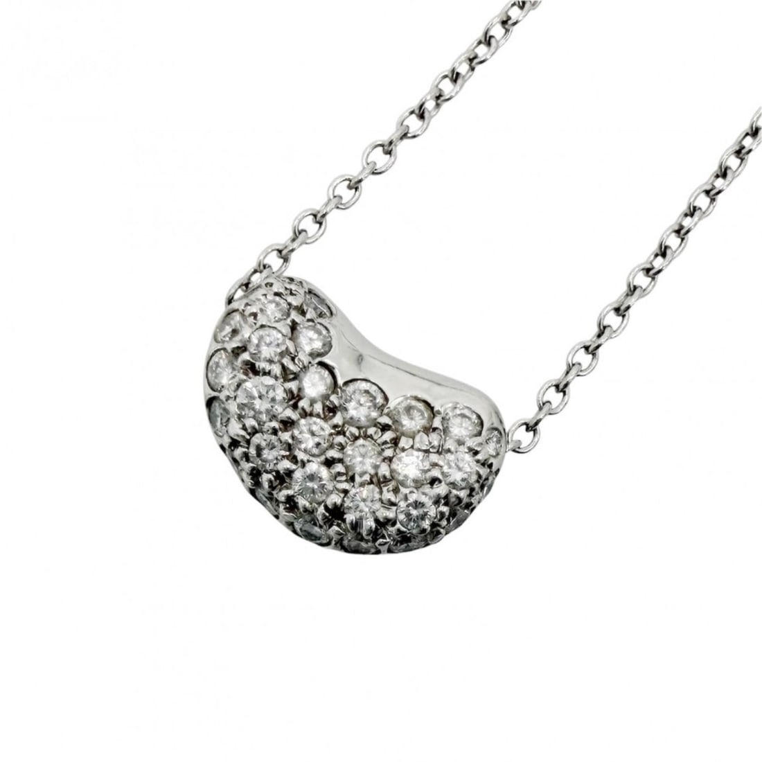 Tiffany & Co. Elsa Peretti Bean Motif Necklace for Women, Platinum 950, Diamond, Approx. 4.6g: --- Catalog ---Category: SizeWidth: 1mm / 0.04''Weight: 4.6g / 0.16oz.Pendant Size: 7mm x 10mm / 0.27'' x 0.39''Neck Circumference: 41.5 cm / 16.33''Category: DesignStone: DiamondGender: WomenMaterial